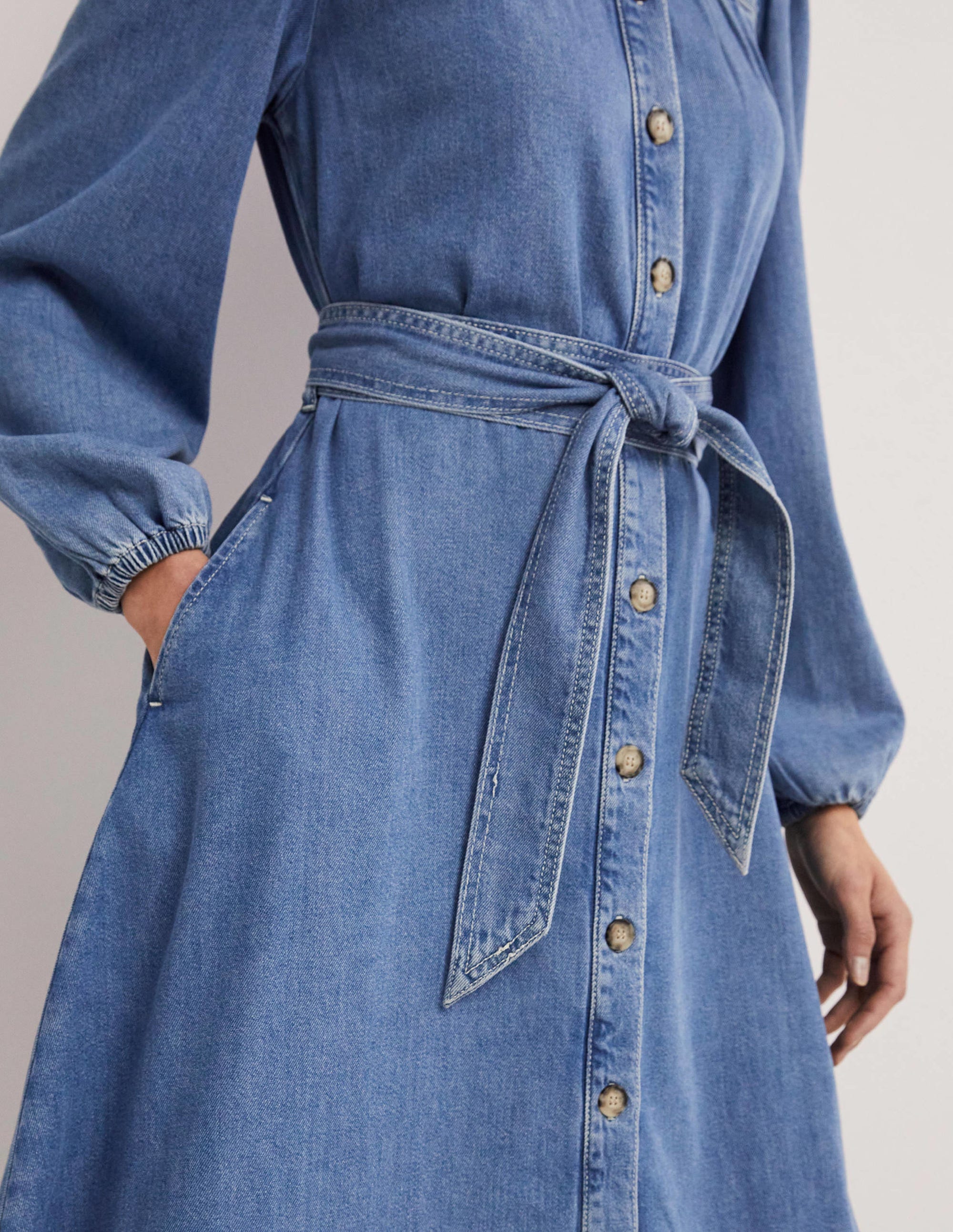 Denim Midi Shirt Dress-Light Denim - Image 5