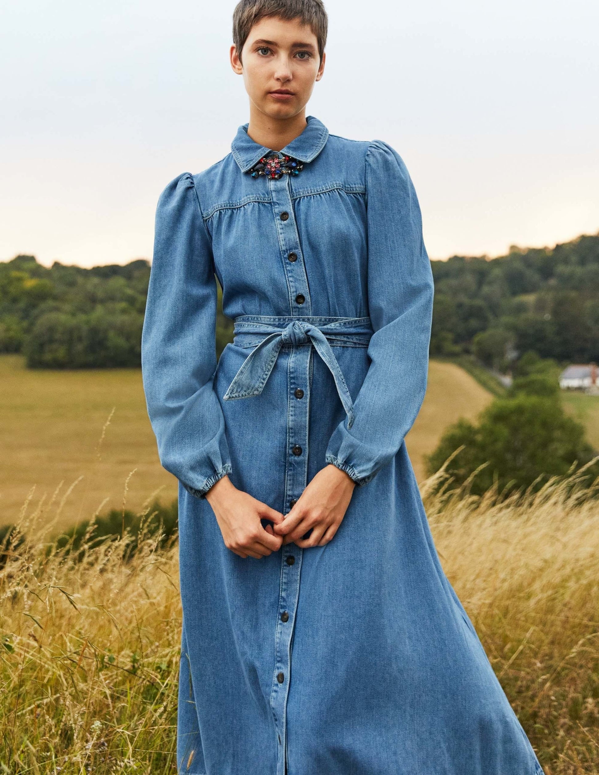 Denim Midi Shirt Dress-Light Denim-6