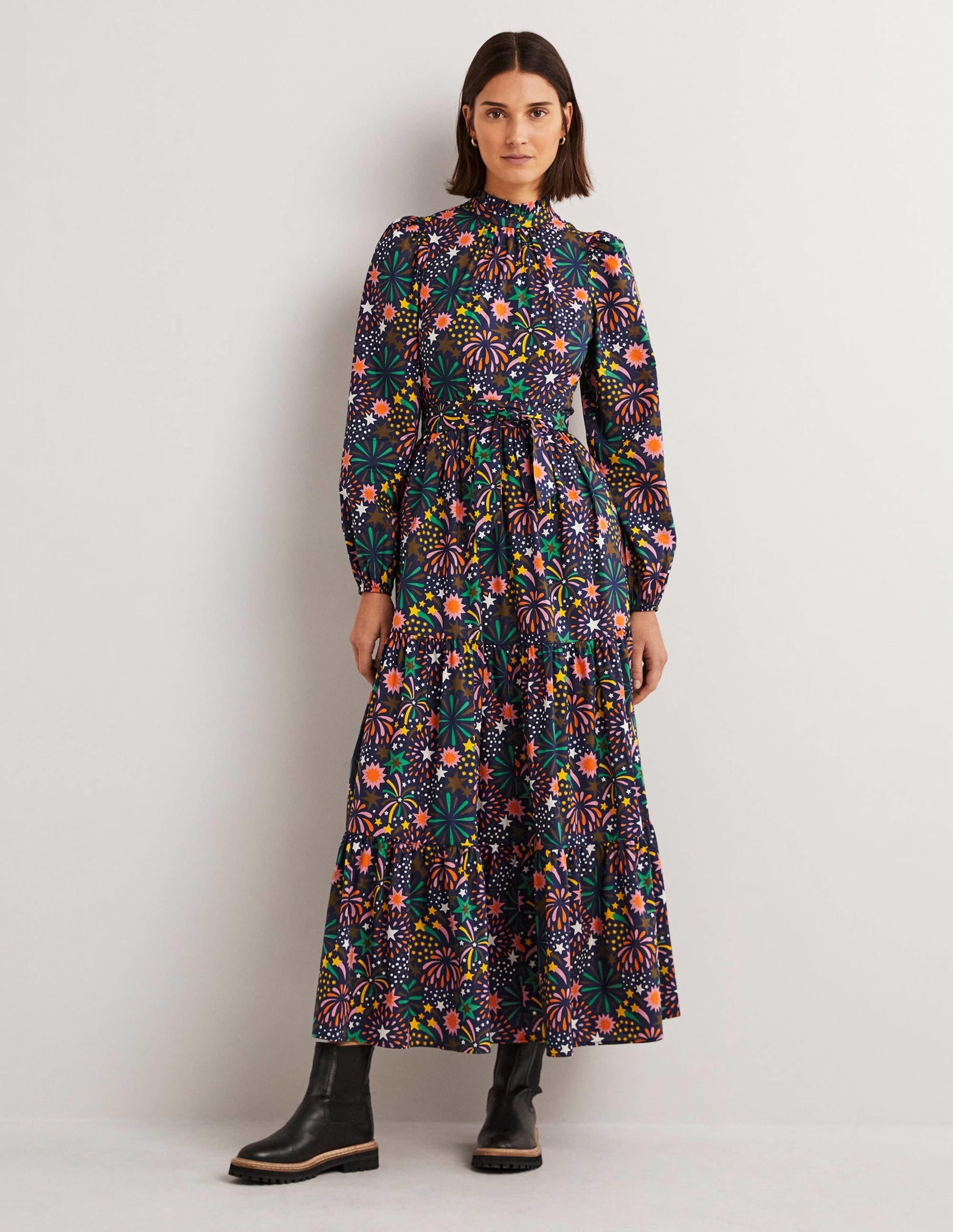 Mutton Sleeve Maxi Dress-Multi, Firework Bloom-1