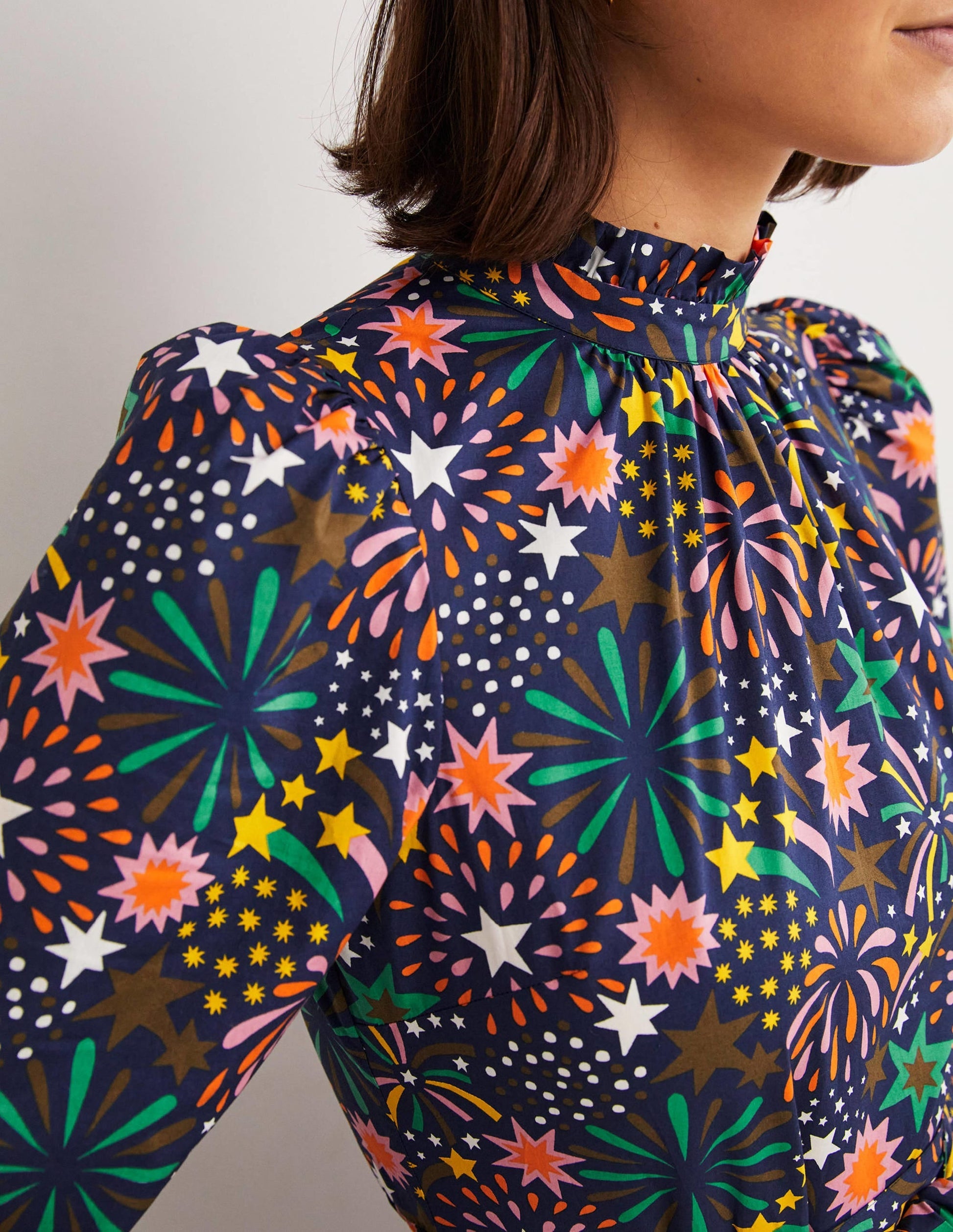 Mutton Sleeve Maxi Dress-Multi, Firework Bloom-2