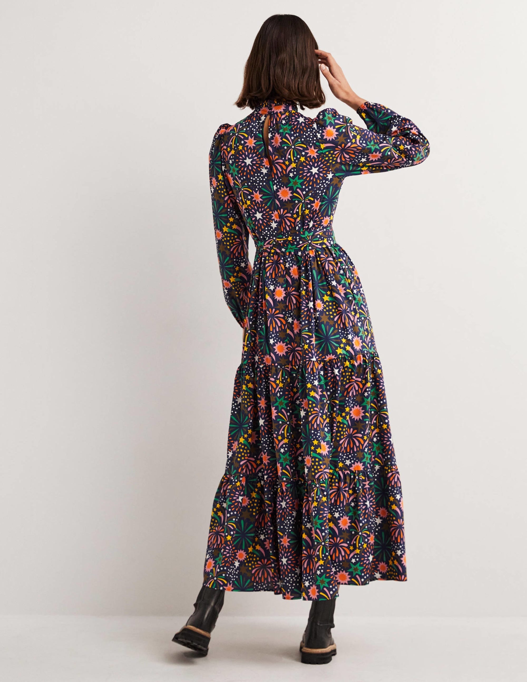 Mutton Sleeve Maxi Dress-Multi, Firework Bloom - Image 3
