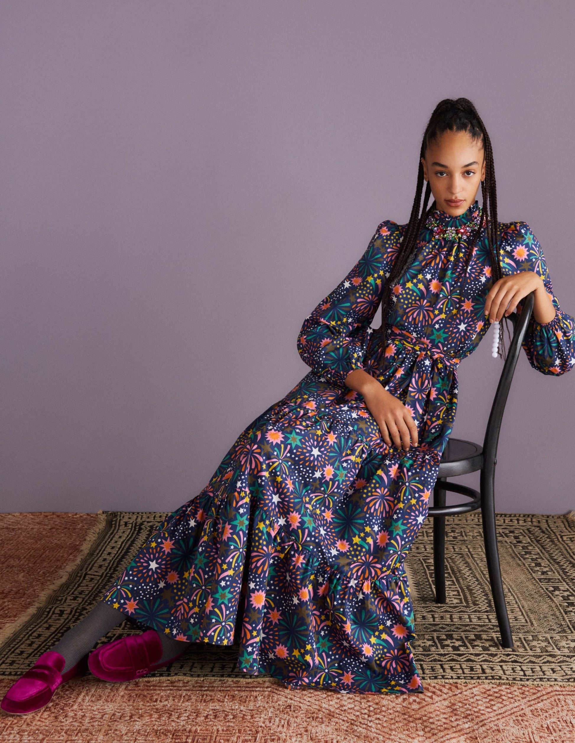Mutton Sleeve Maxi Dress-Multi, Firework Bloom-6