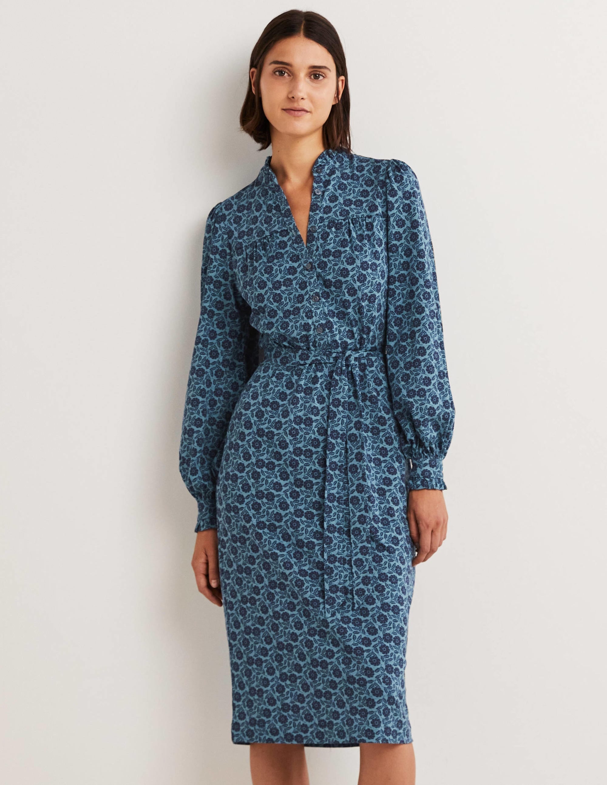 Column Jersey Midi Shirt Dress-Mid Blue, Botanica - Image 1