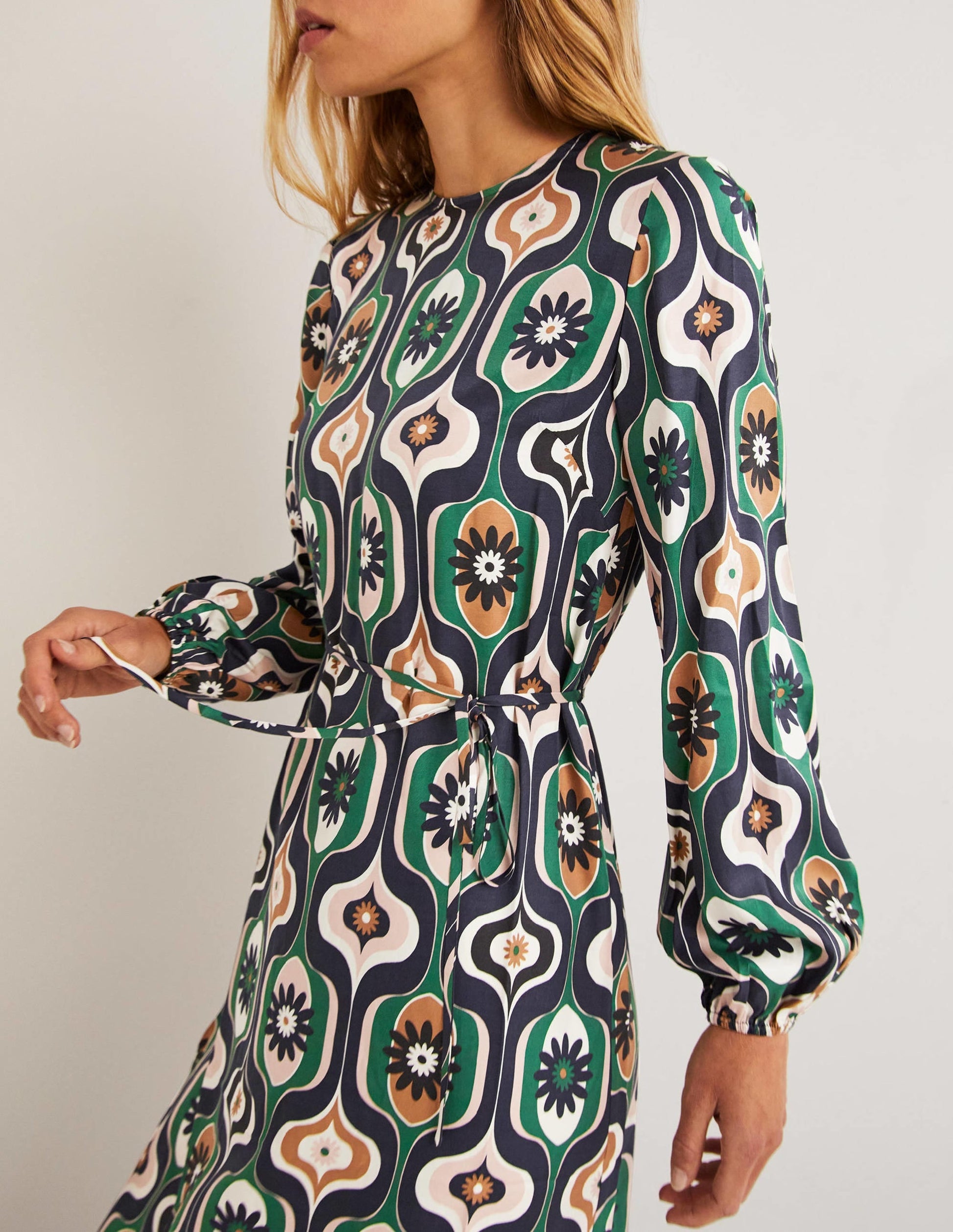 Long Sleeve Column Midi Dress-Multi, Geo Swirl-2