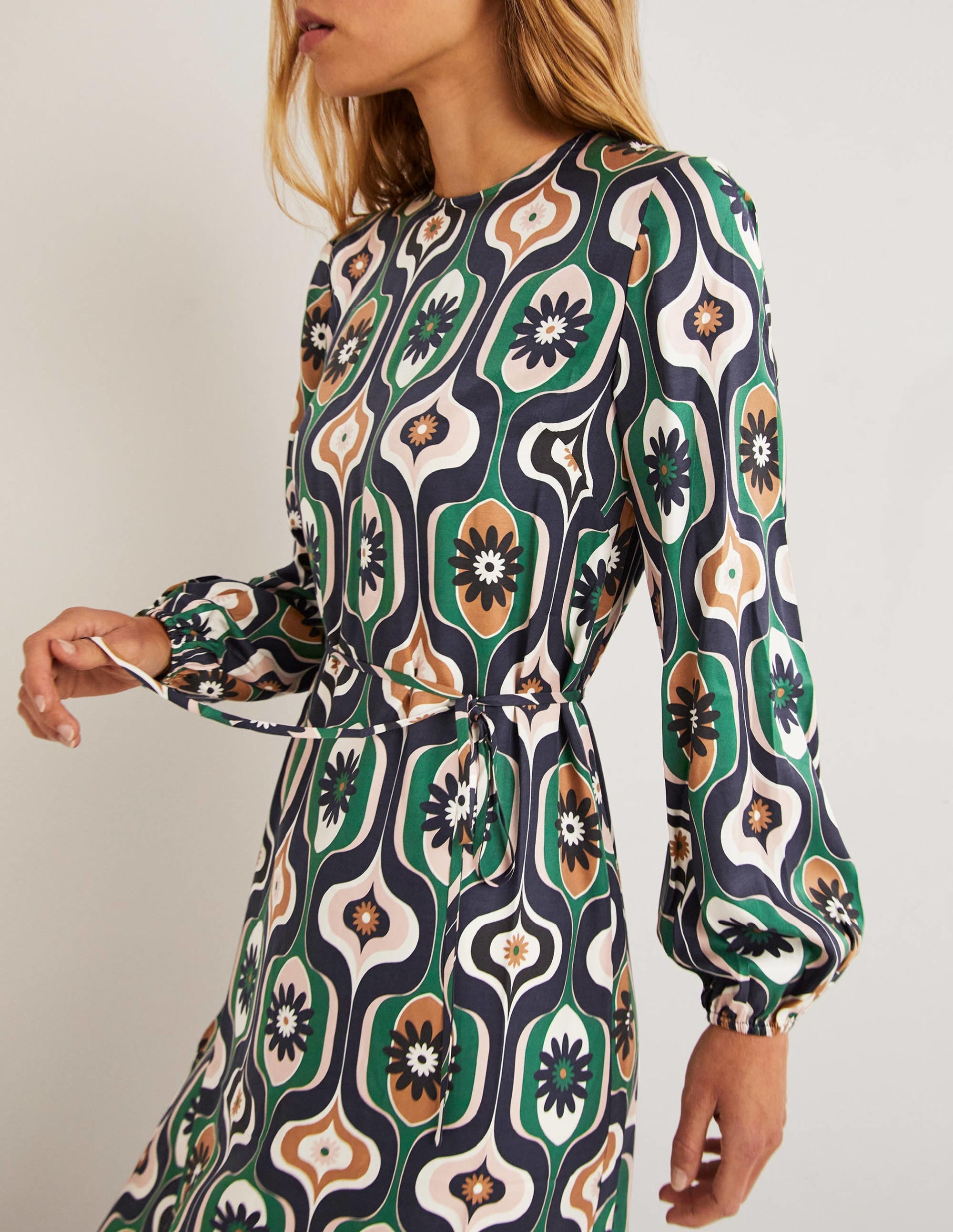 Long Sleeve Column Midi Dress-Multi, Geo Swirl - Image 2