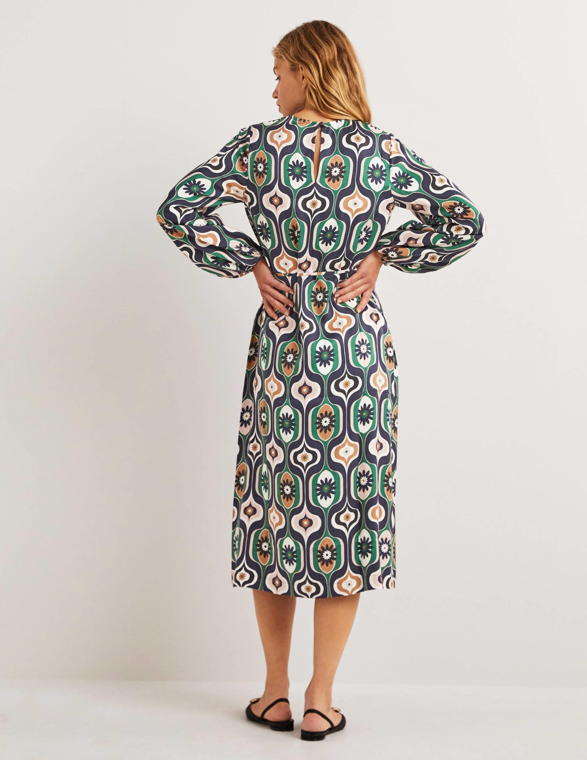 Long Sleeve Column Midi Dress-Multi, Geo Swirl - Image 3