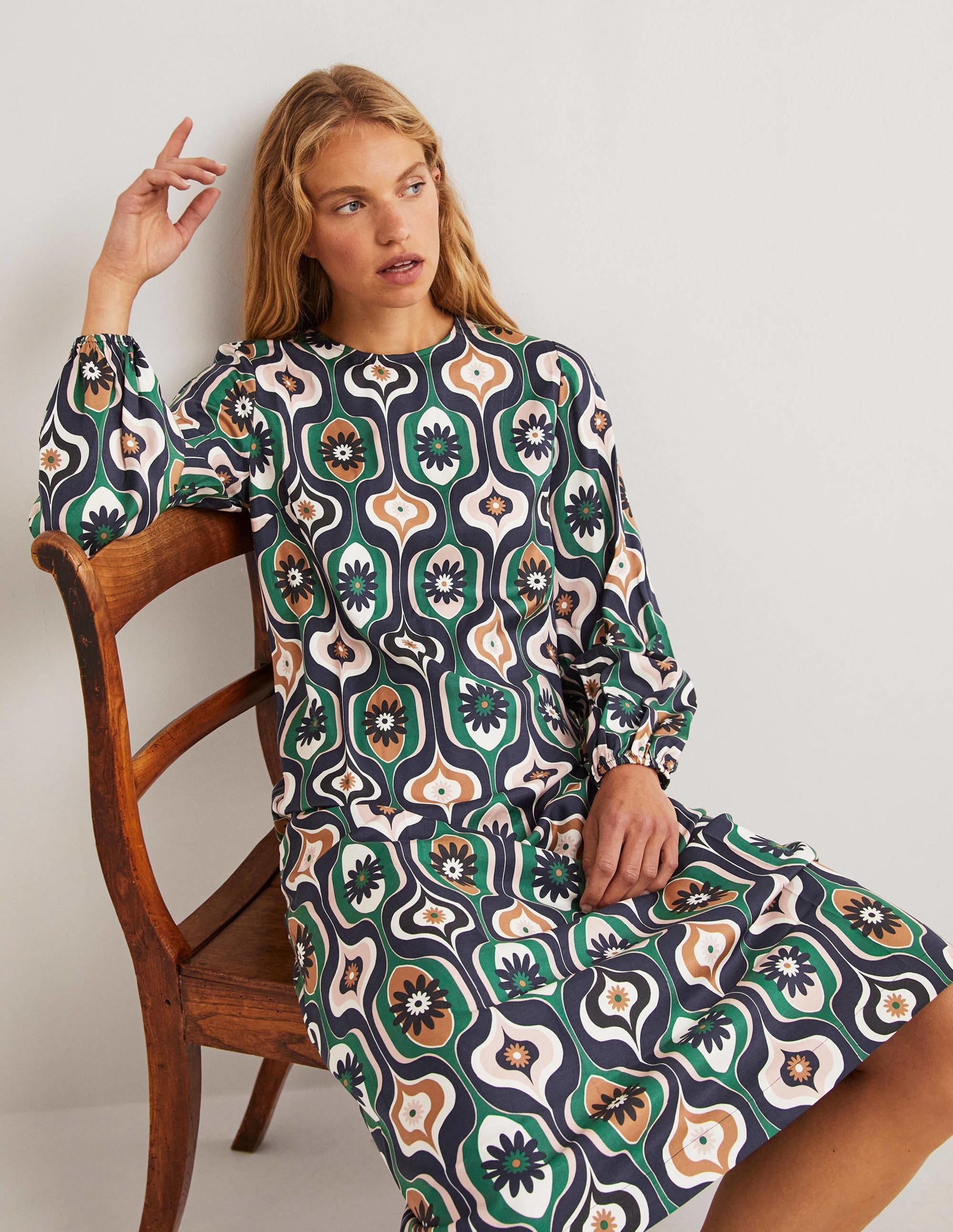 Long Sleeve Column Midi Dress-Multi, Geo Swirl - Image 5