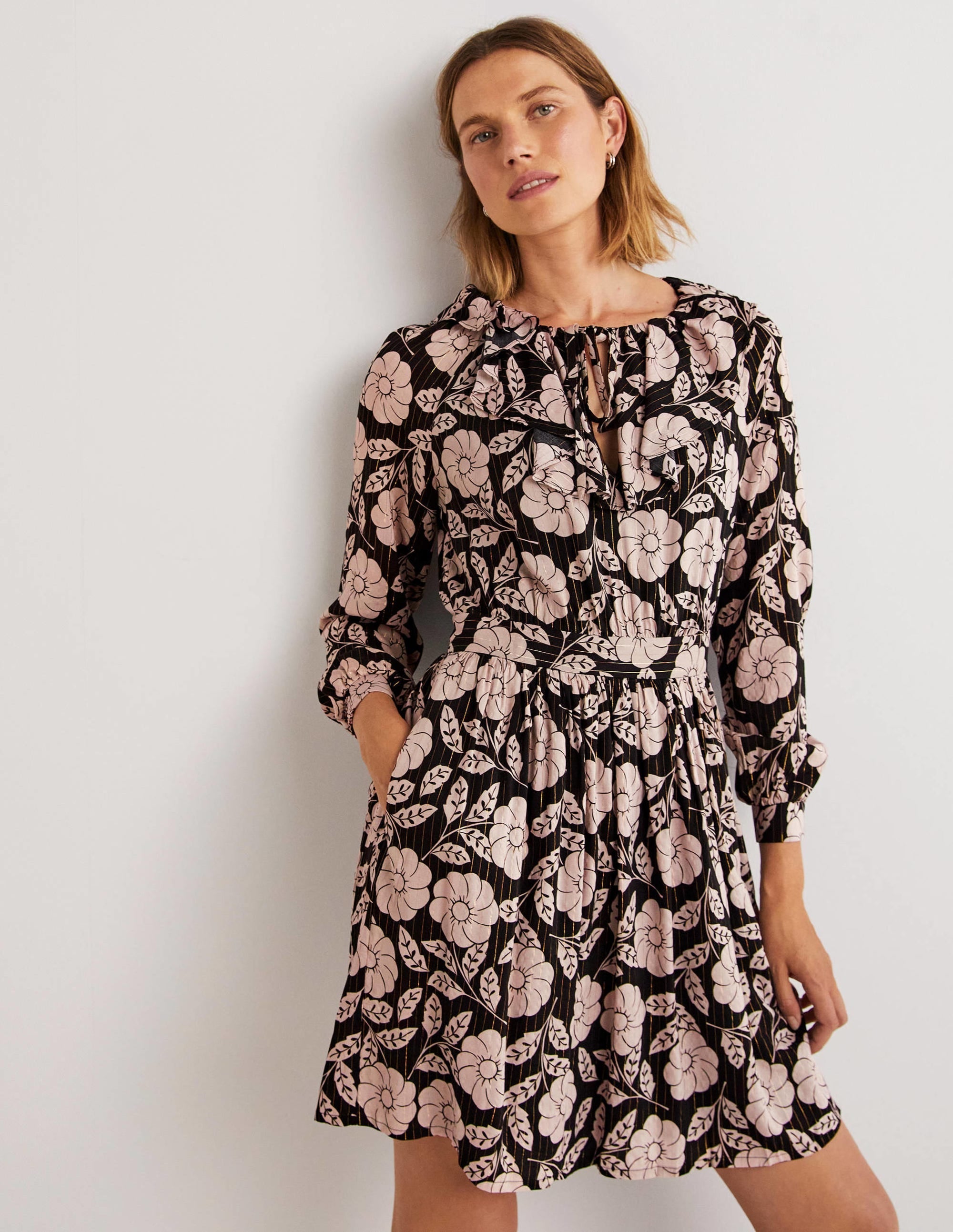Metallic Frill Detail Dress-Black, Botanica - Image 1