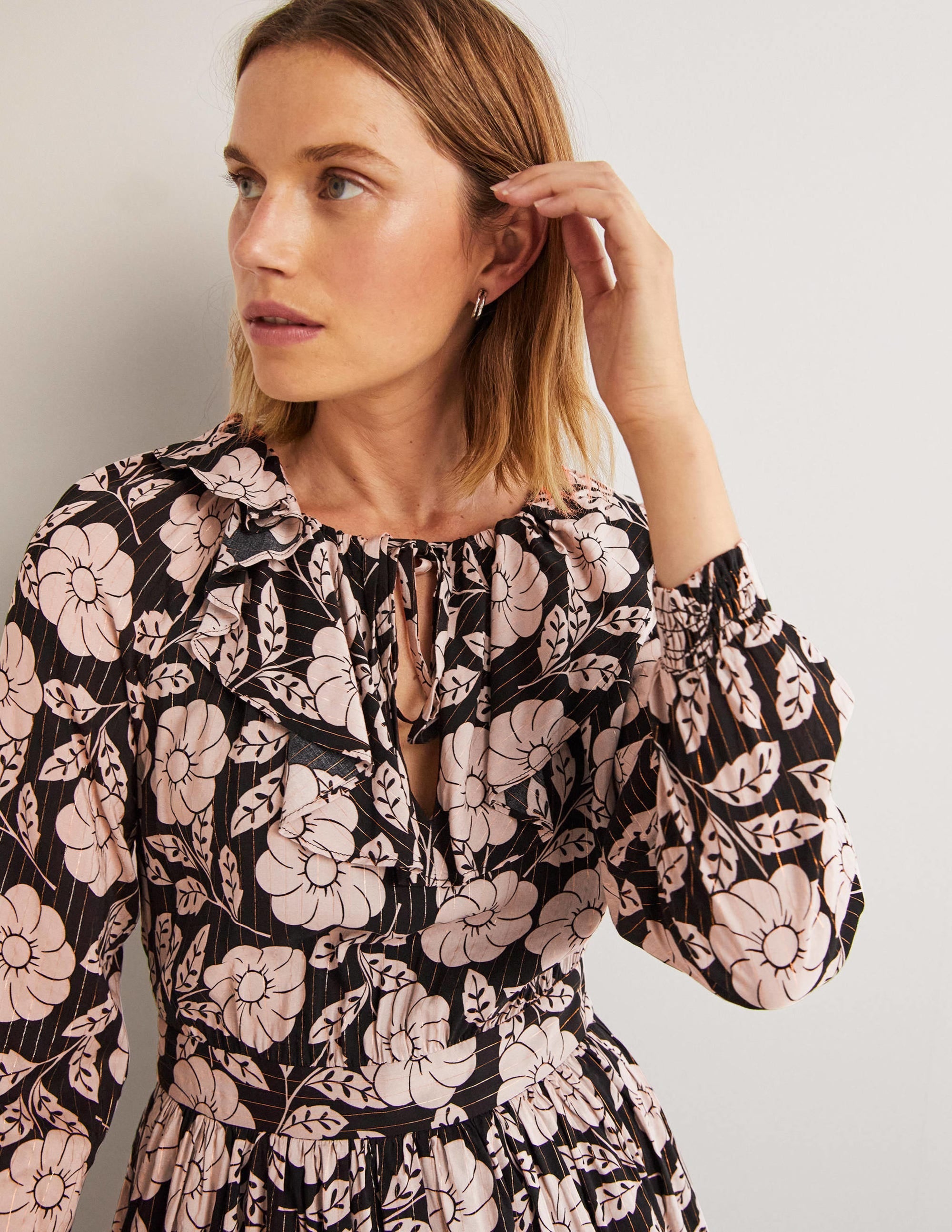 Metallic Frill Detail Dress-Black, Botanica - Image 2