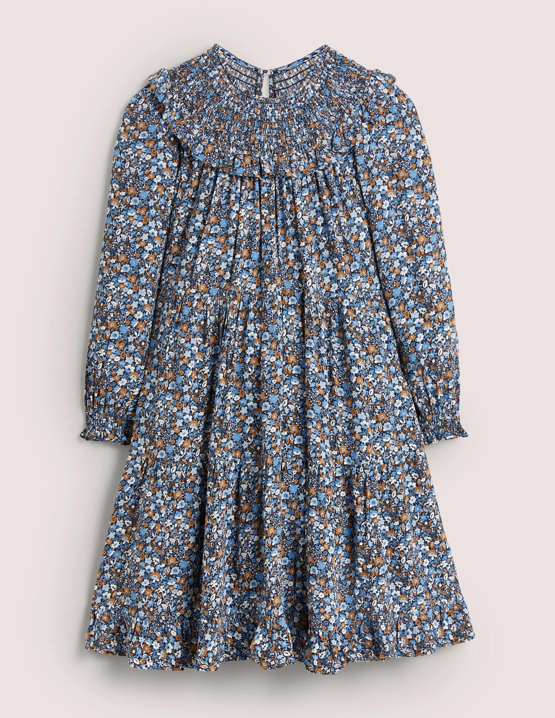 Smocked Yoke Tiered Dress-Riviera Blue, Floret Meadow-7