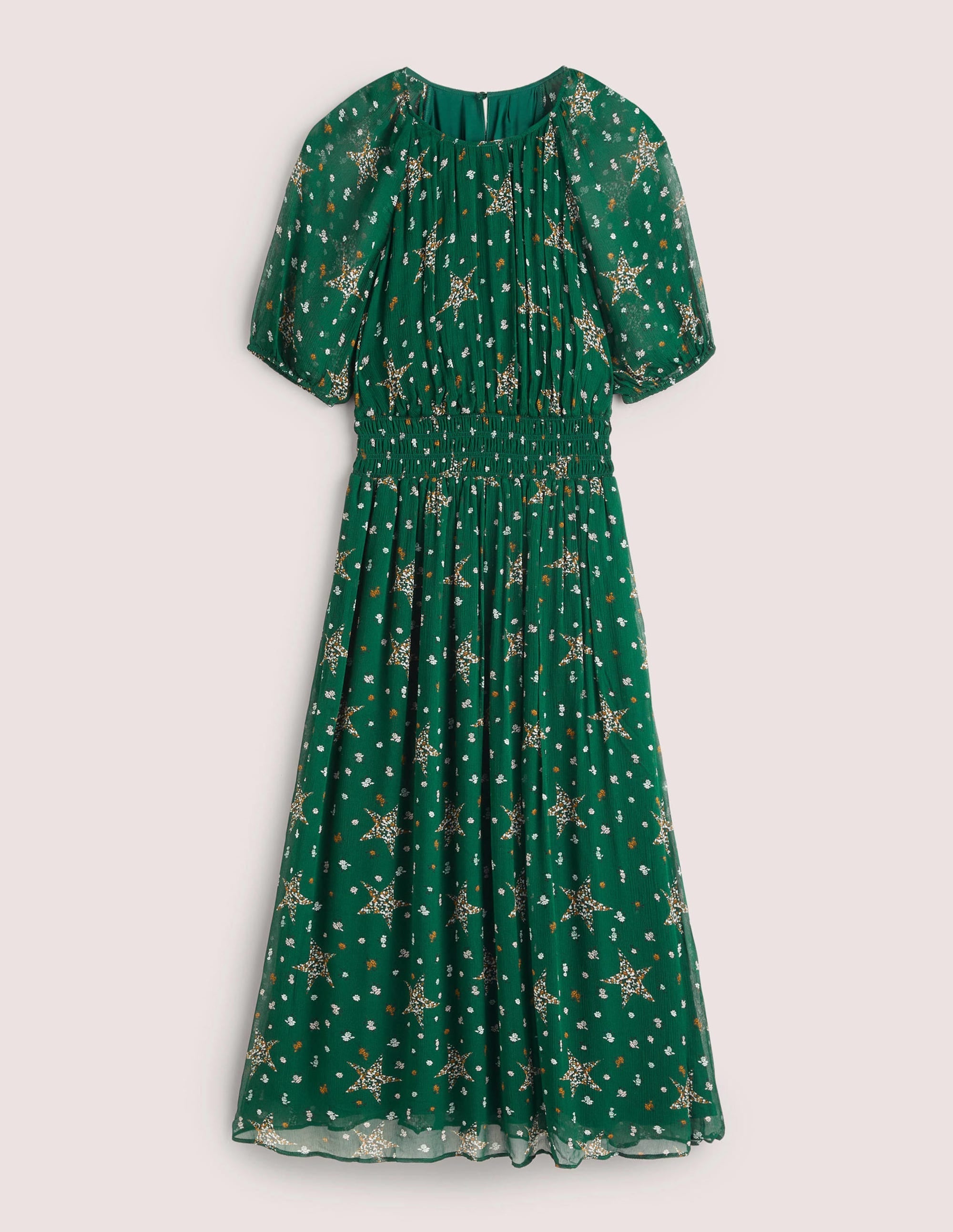 Deep Smocked Waist Midi Dress-Hunter Green, Star Floral - Image 6