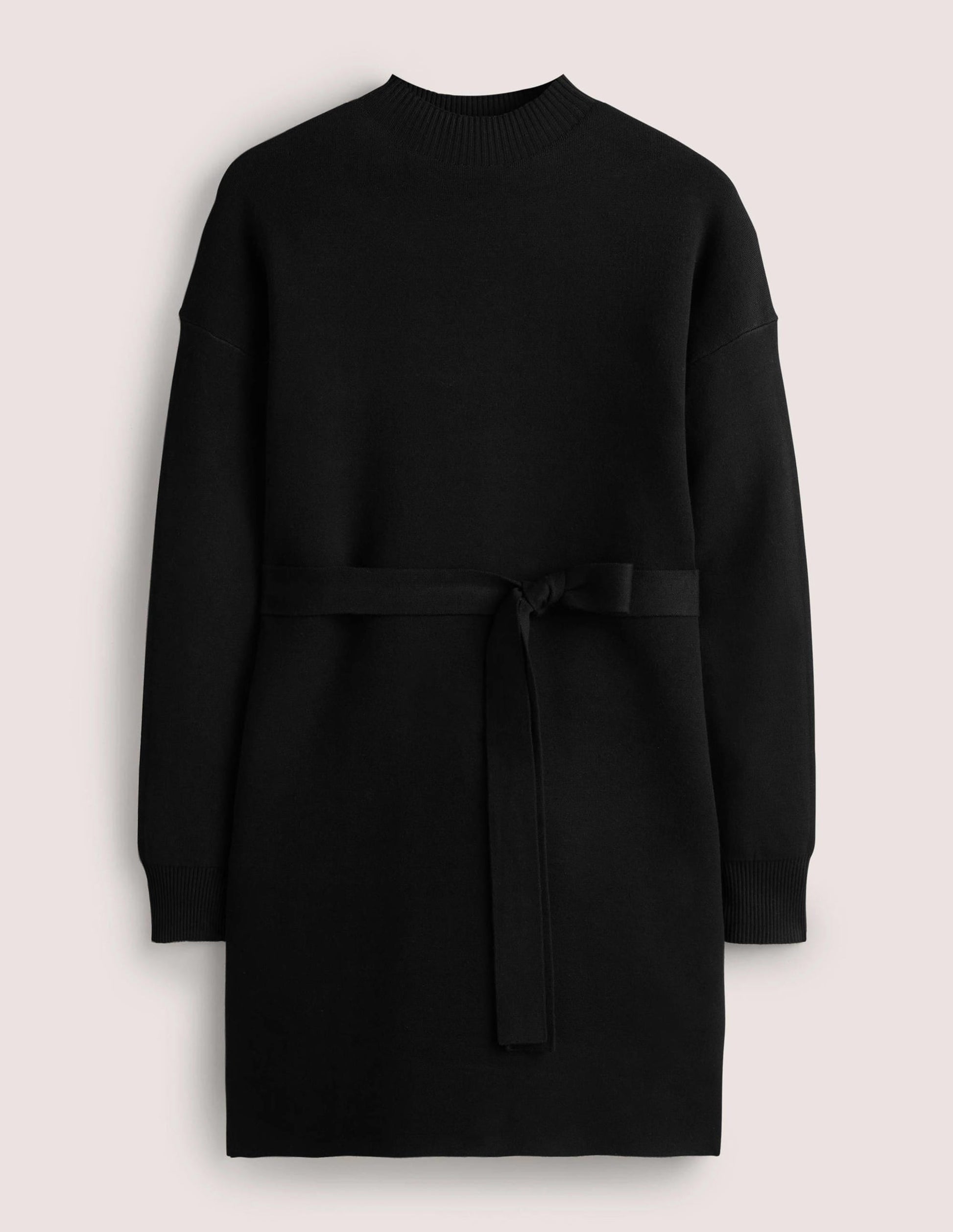 High Neck Knitted Shift Dress-Black-7