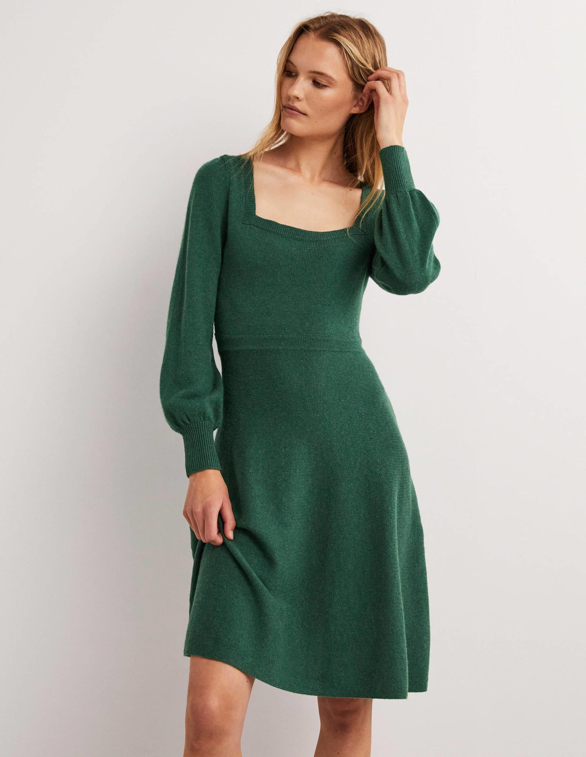 Square Neck Knitted Dress-Trekking Green-1