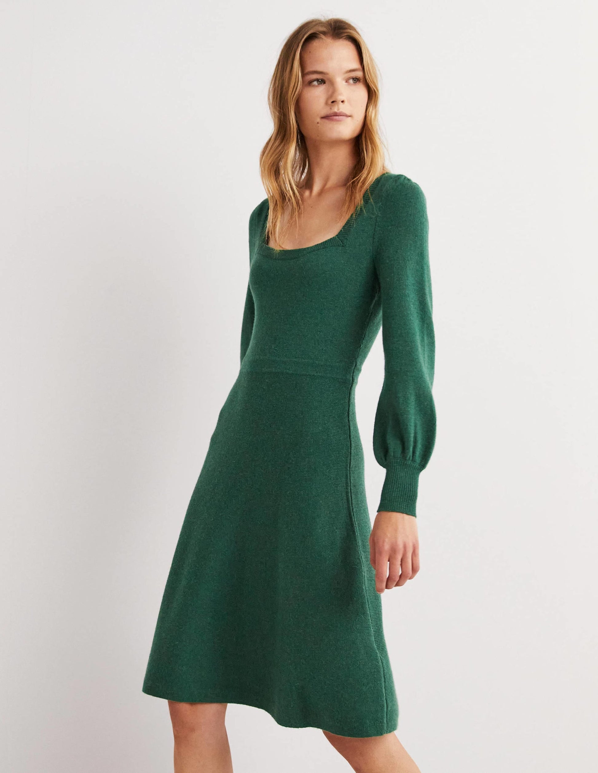 Square Neck Knitted Dress-Trekking Green-4