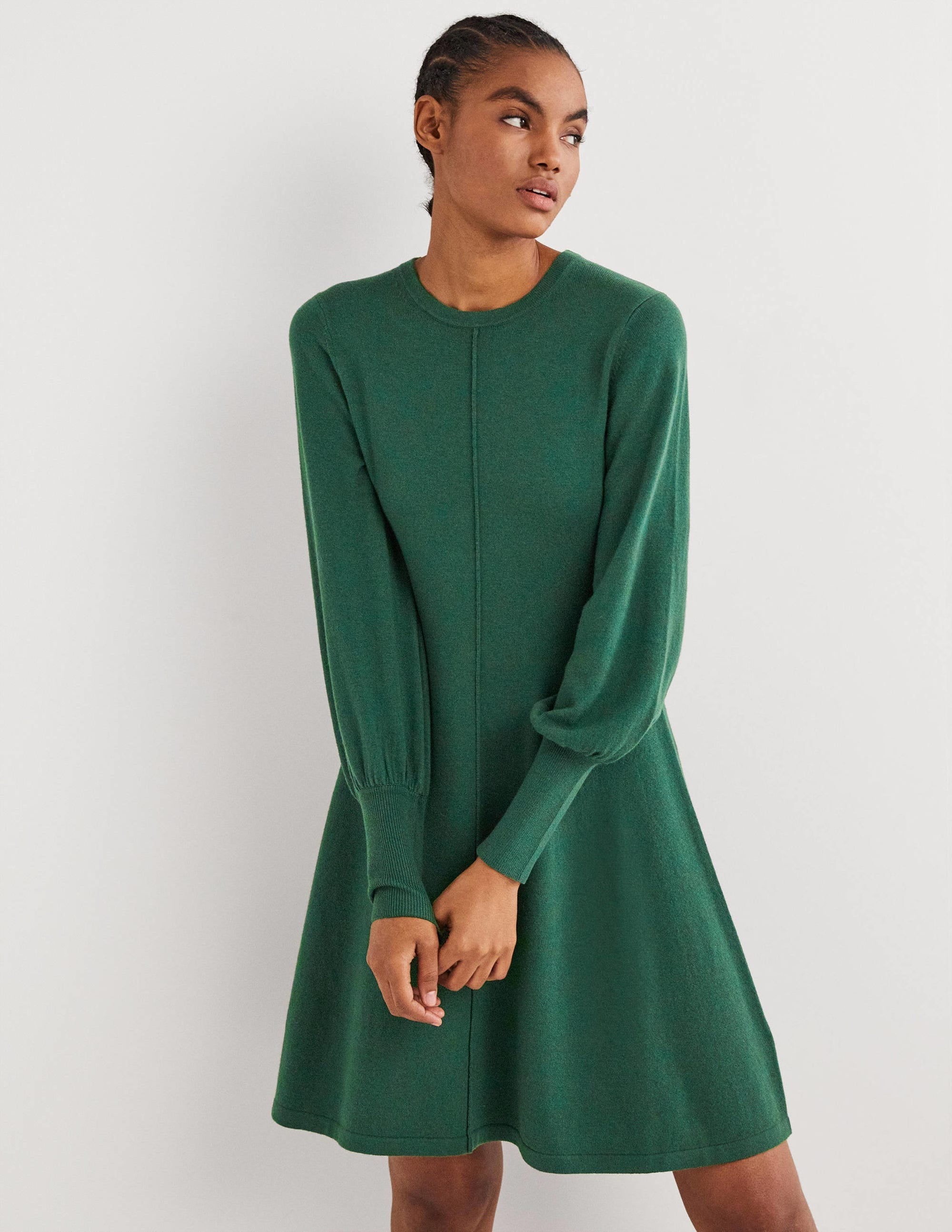Cuff Detail Knitted Mini Dress-Hunter Green - Image 1