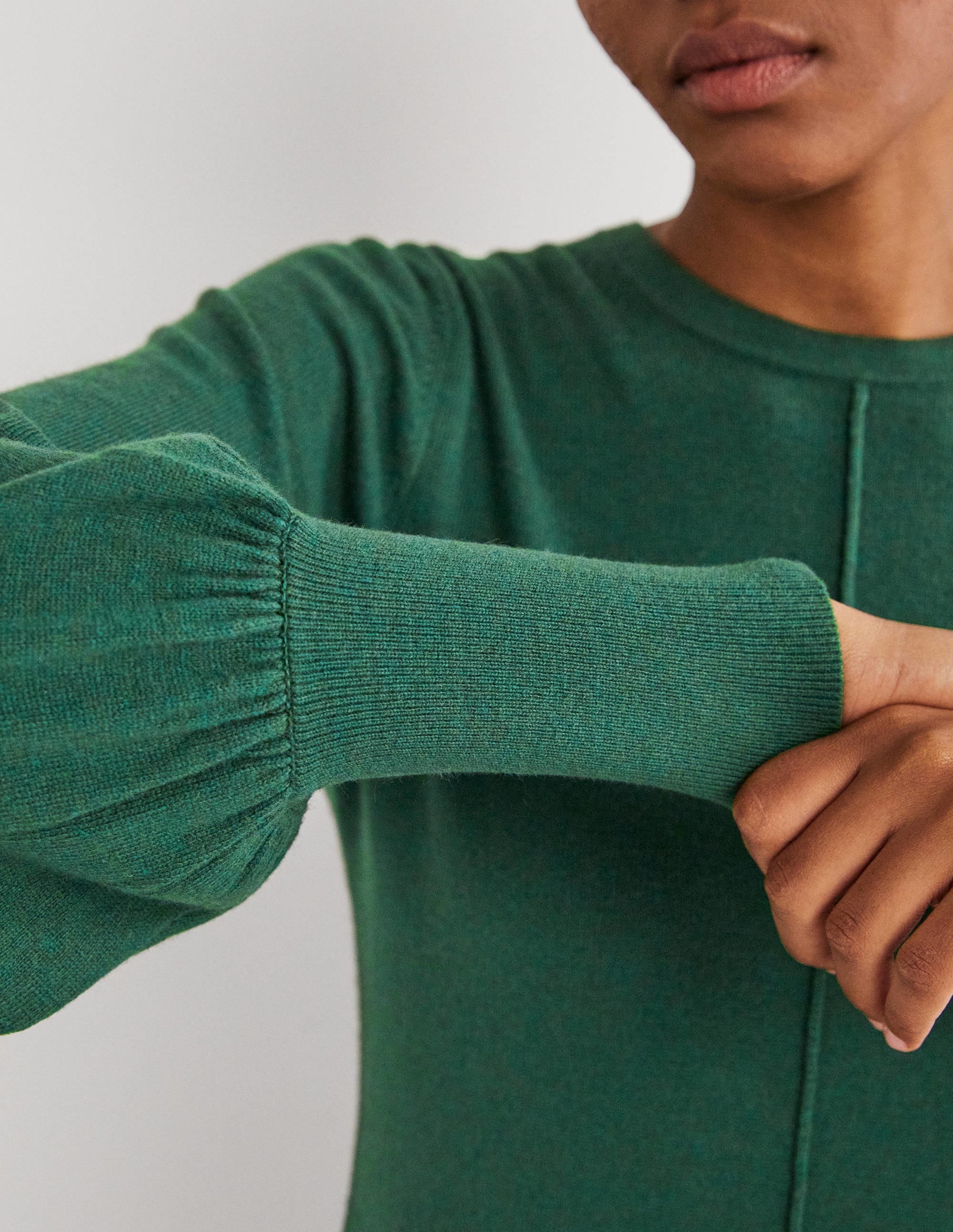 Cuff Detail Knitted Mini Dress-Hunter Green - Image 2