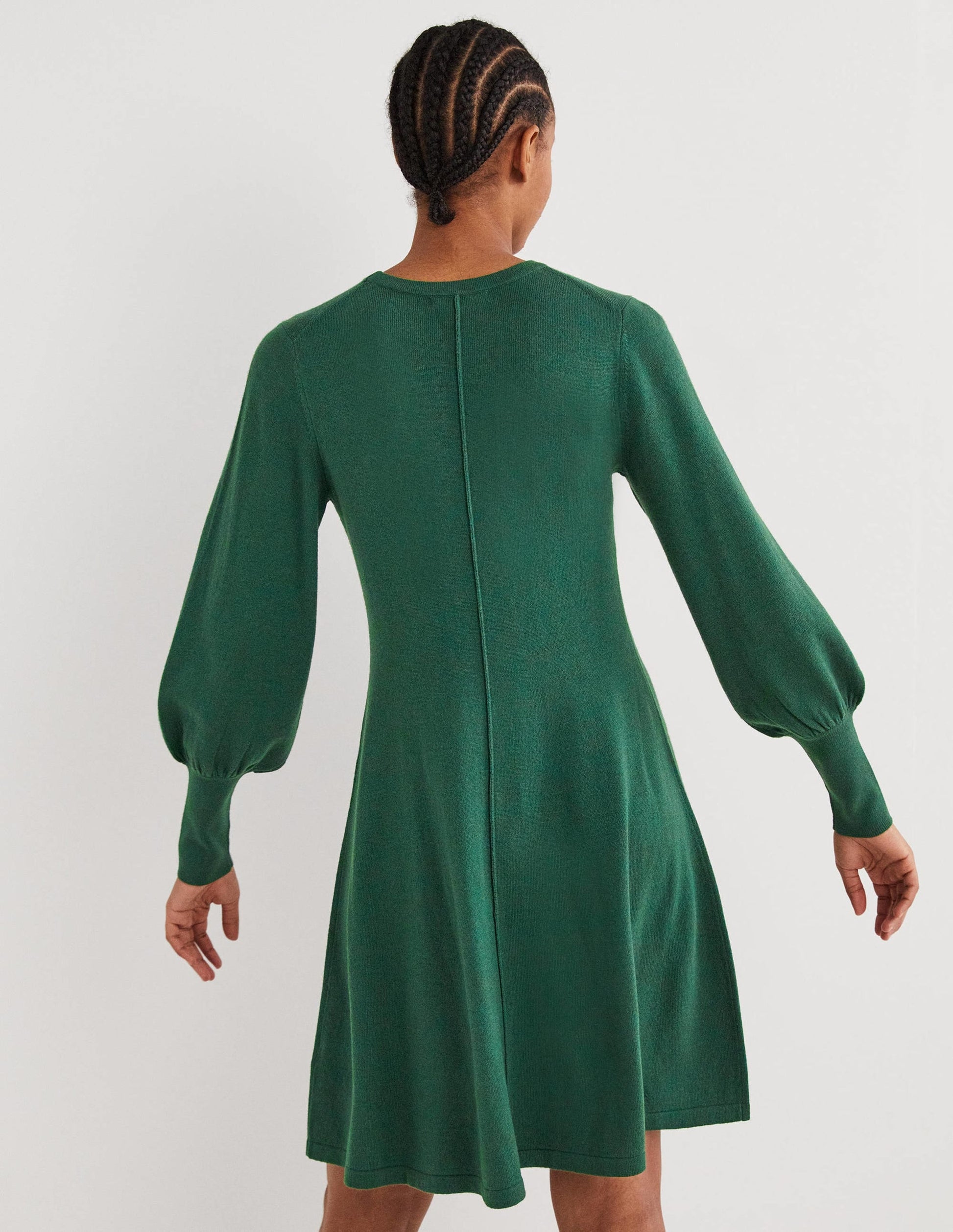 Cuff Detail Knitted Mini Dress-Hunter Green-3