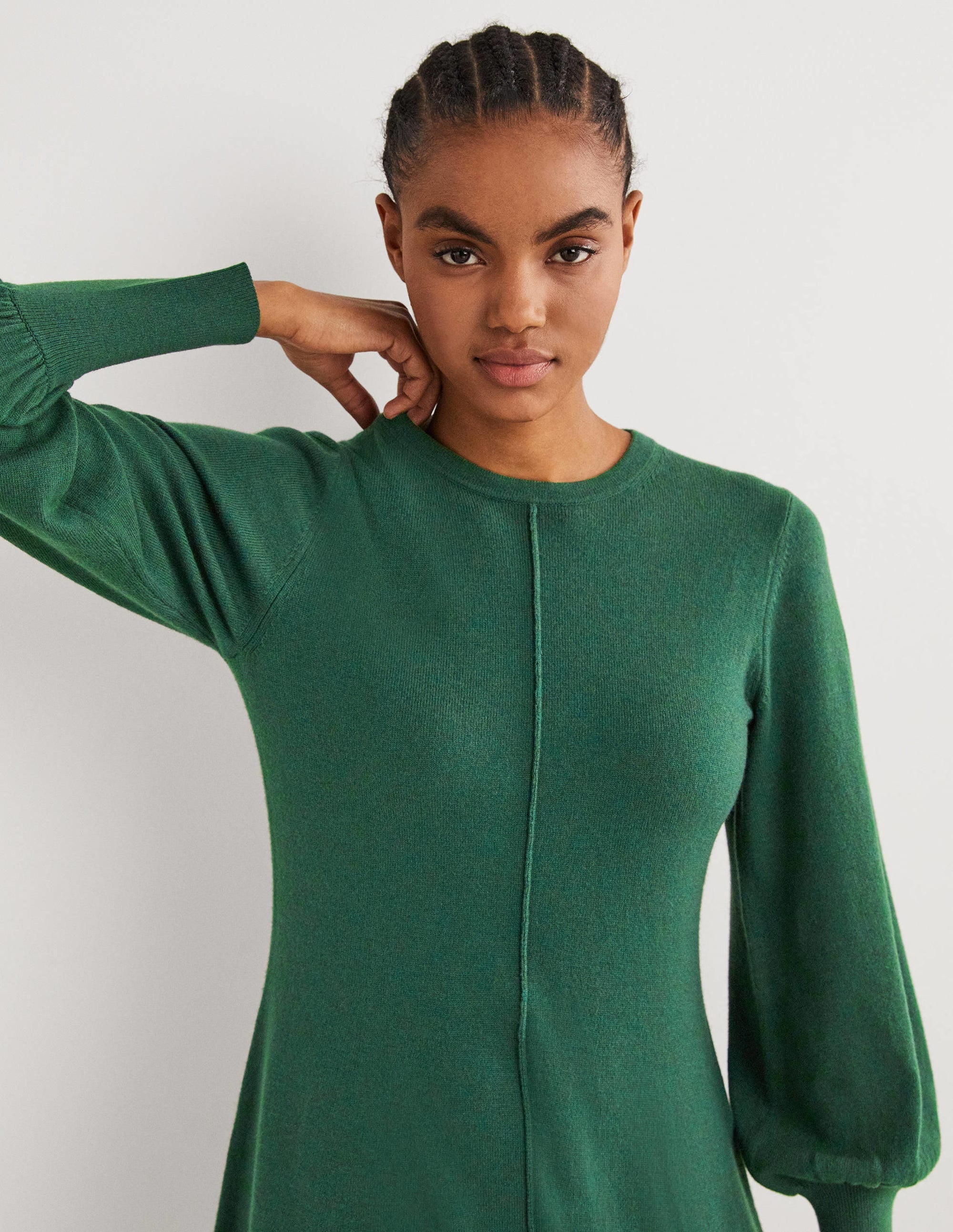 Cuff Detail Knitted Mini Dress-Hunter Green - Image 4