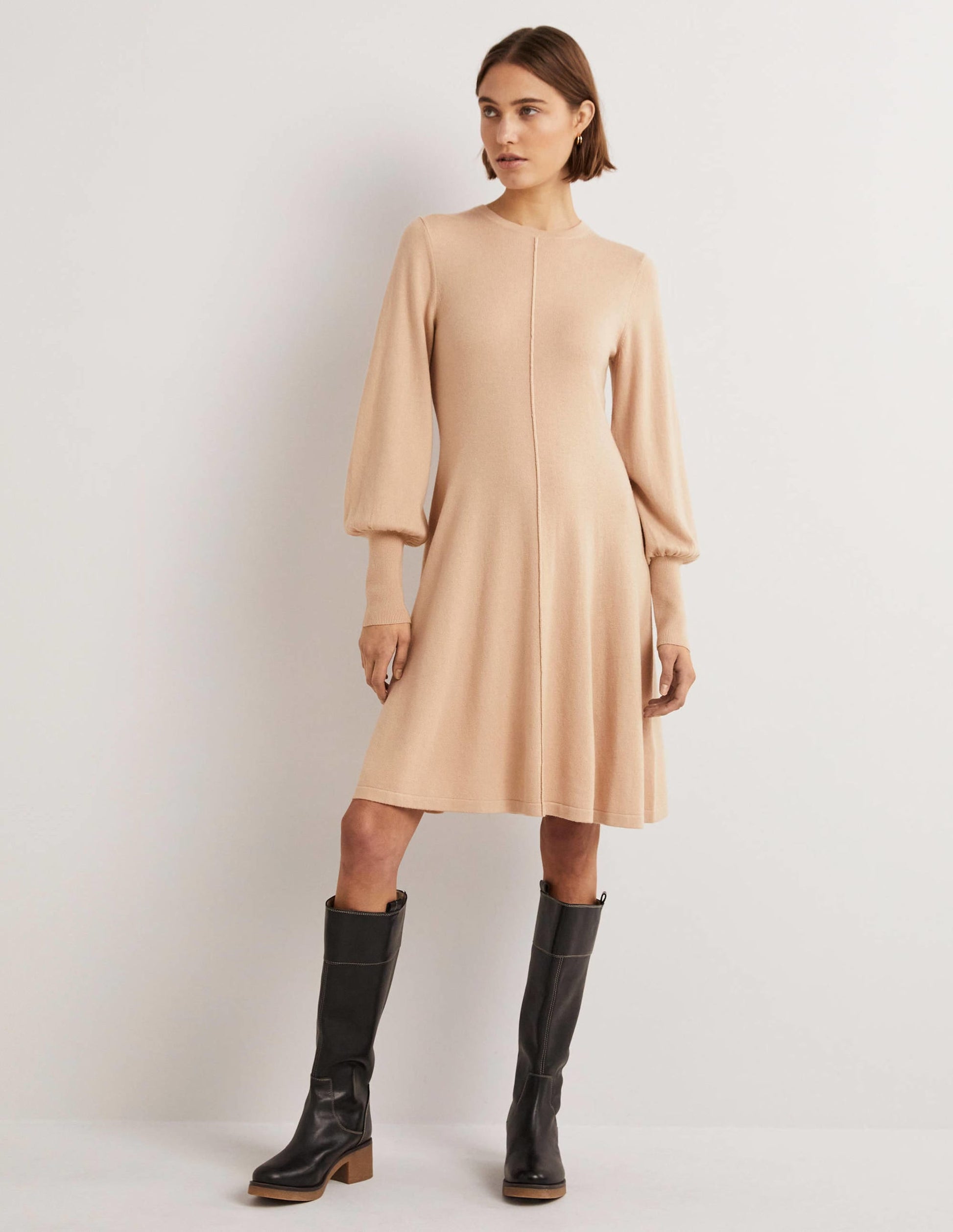 Cuff Detail Knitted Mini Dress-Chinchilla Melange-1