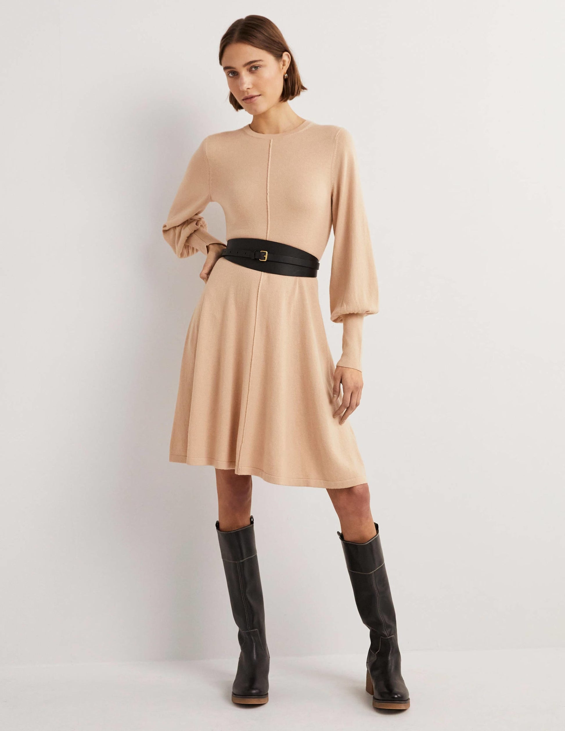 Cuff Detail Knitted Mini Dress-Chinchilla Melange-4