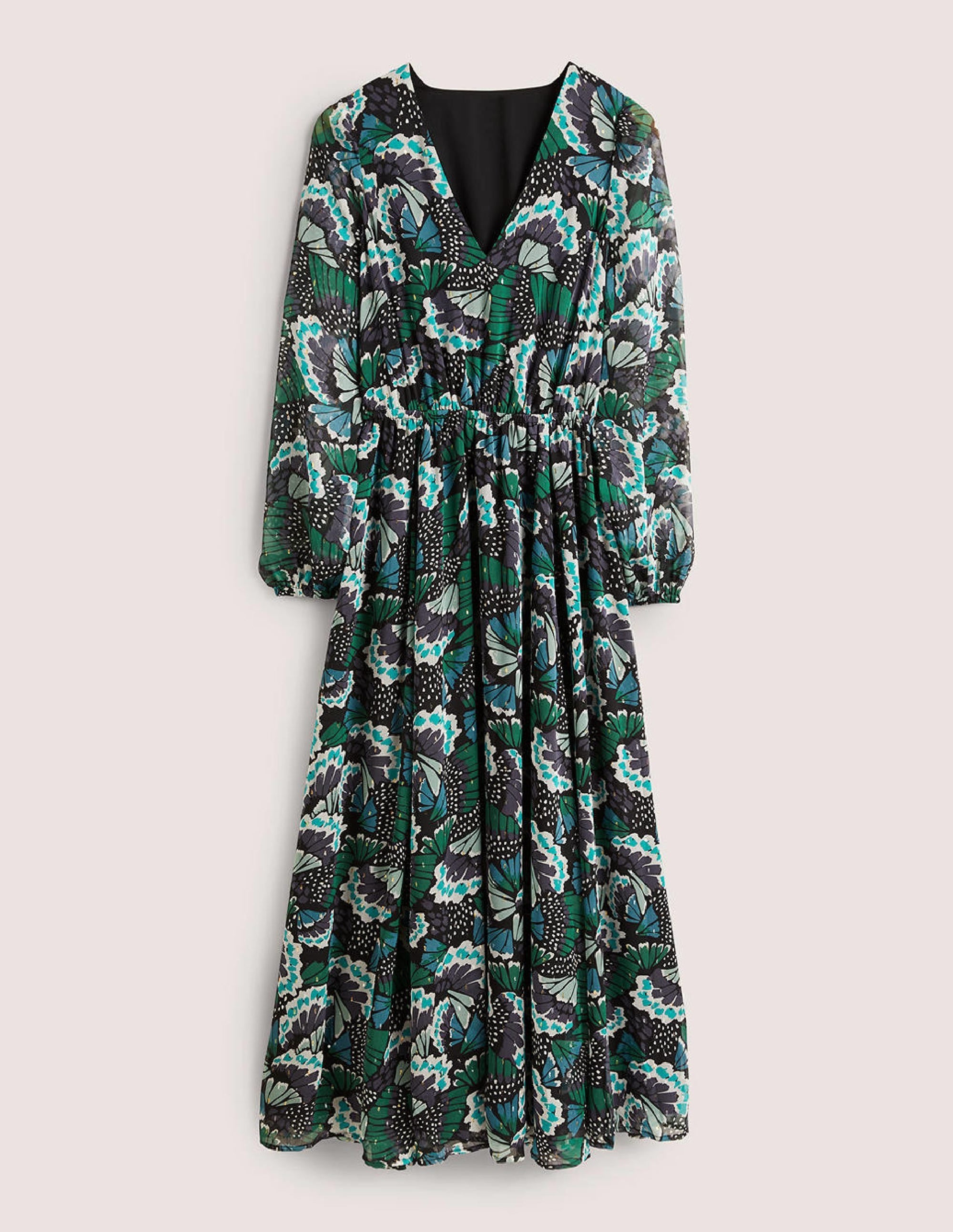 Metallic Detail Maxi Dress-Black, Petal Stamp - Image 7