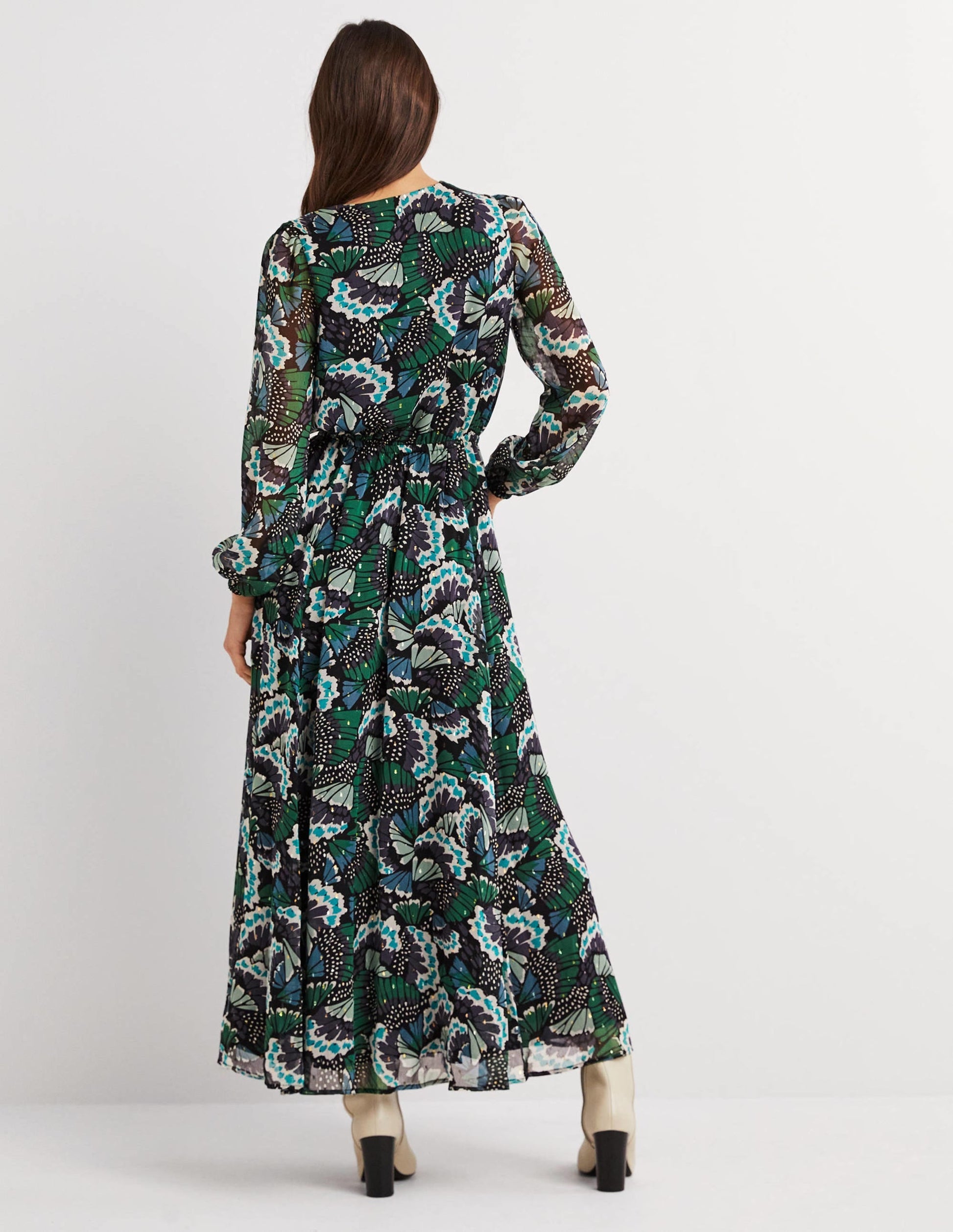 Metallic Detail Maxi Dress-Black, Petal Stamp-4