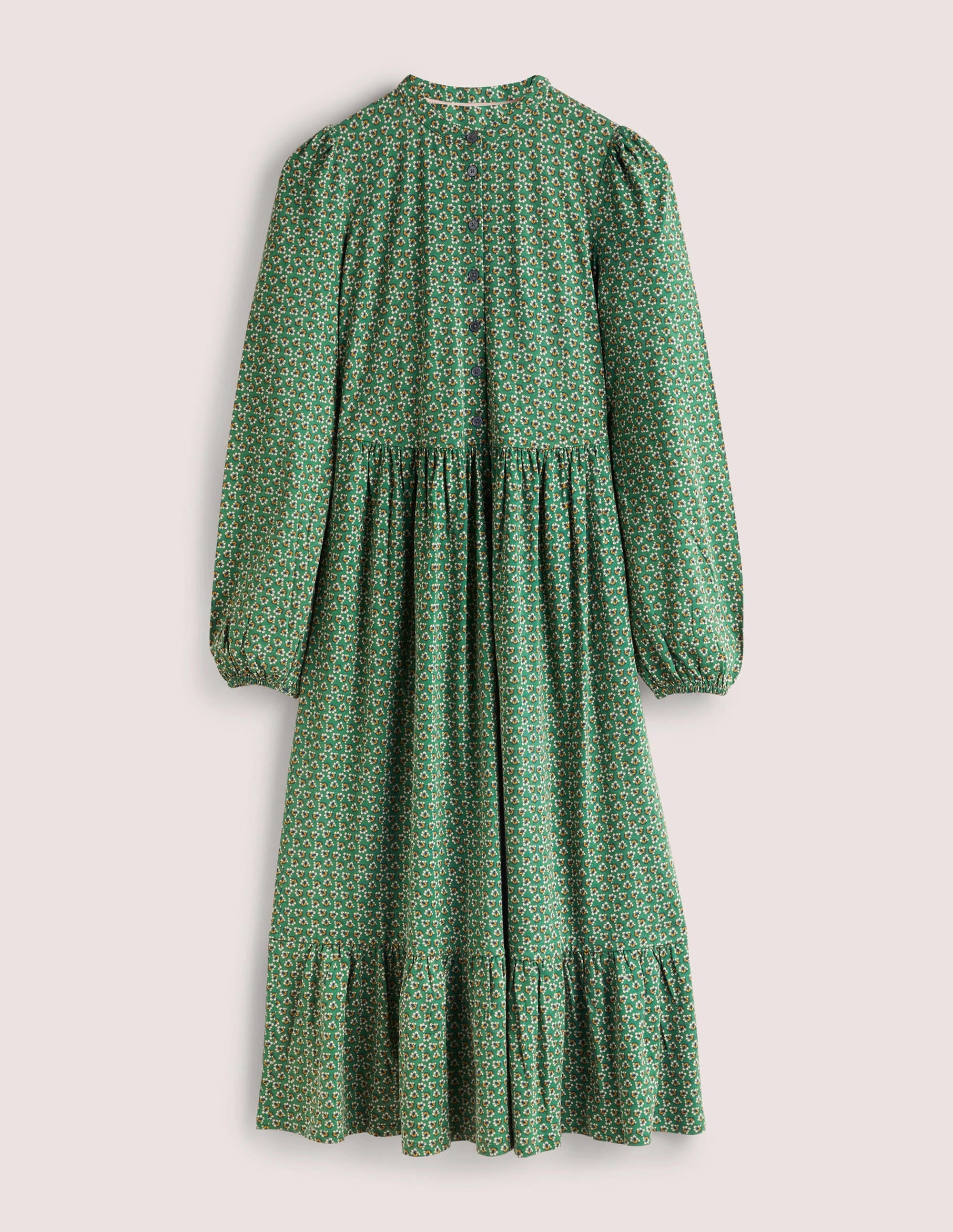 Buttoned Jersey Midi Dress-Hunter Green, Diamond Bud - Image 6