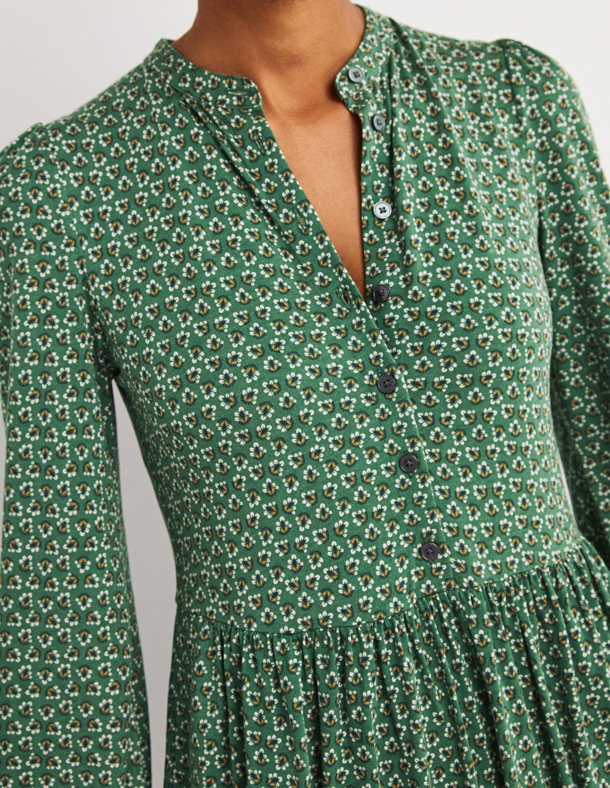 Buttoned Jersey Midi Dress-Hunter Green, Diamond Bud - Image 2