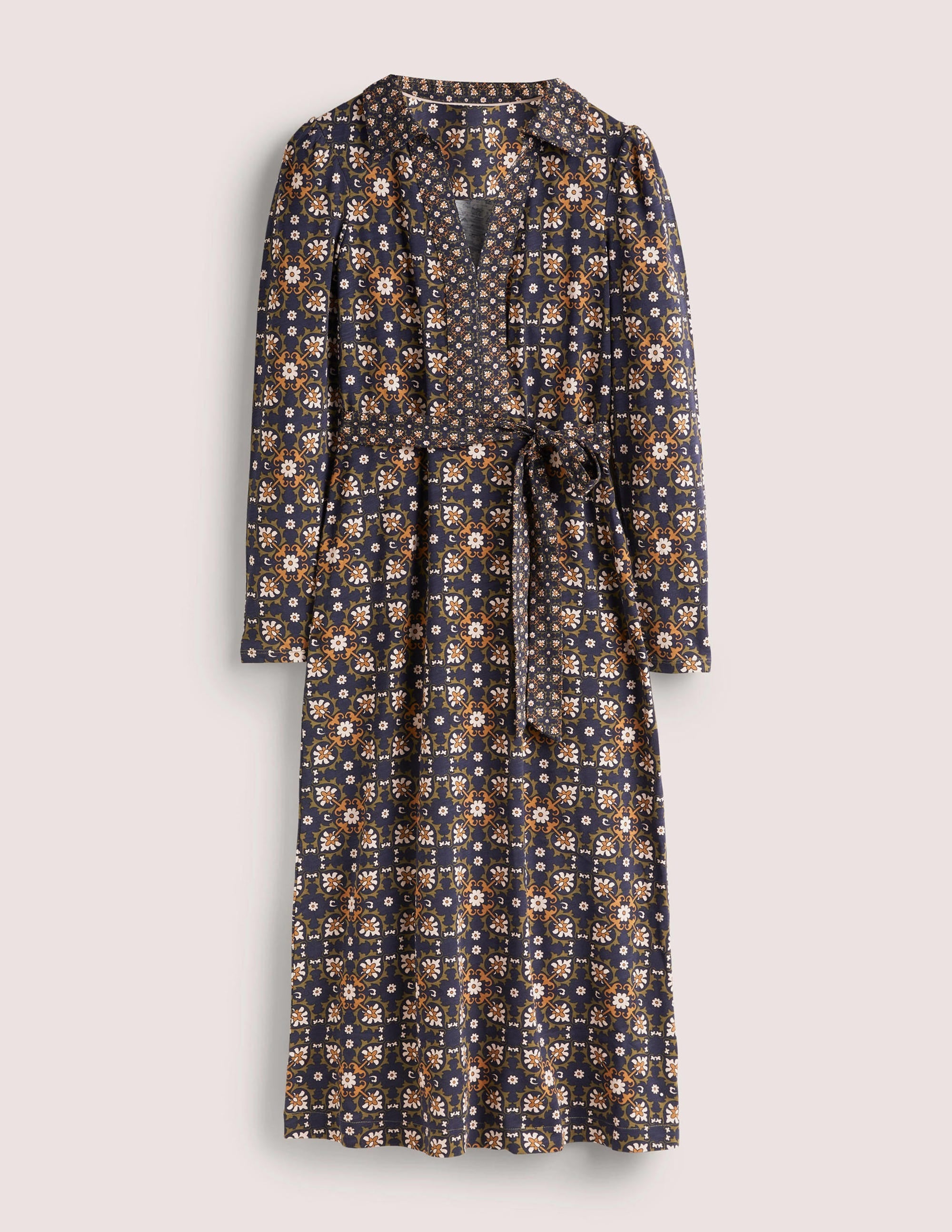 Jersey Midi Shirt Dress-Basil, Bloom Tile - Image 6
