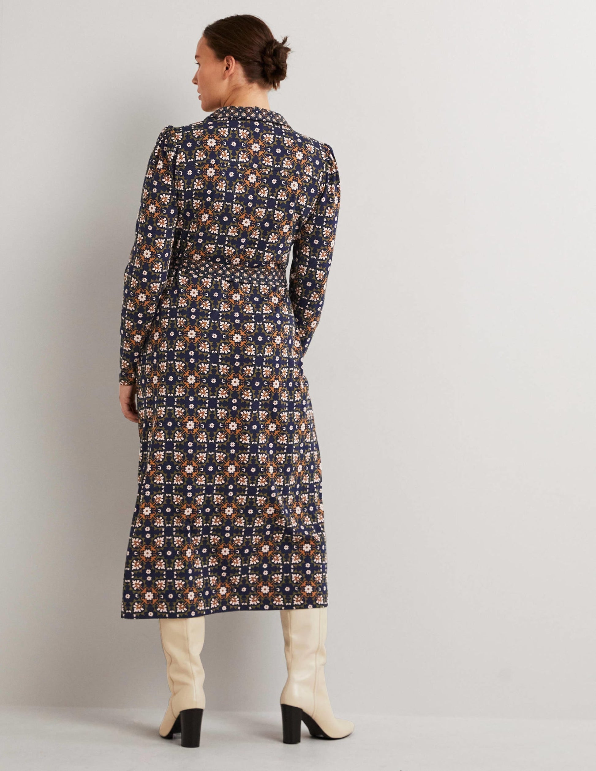 Jersey Midi Shirt Dress-Basil, Bloom Tile-3