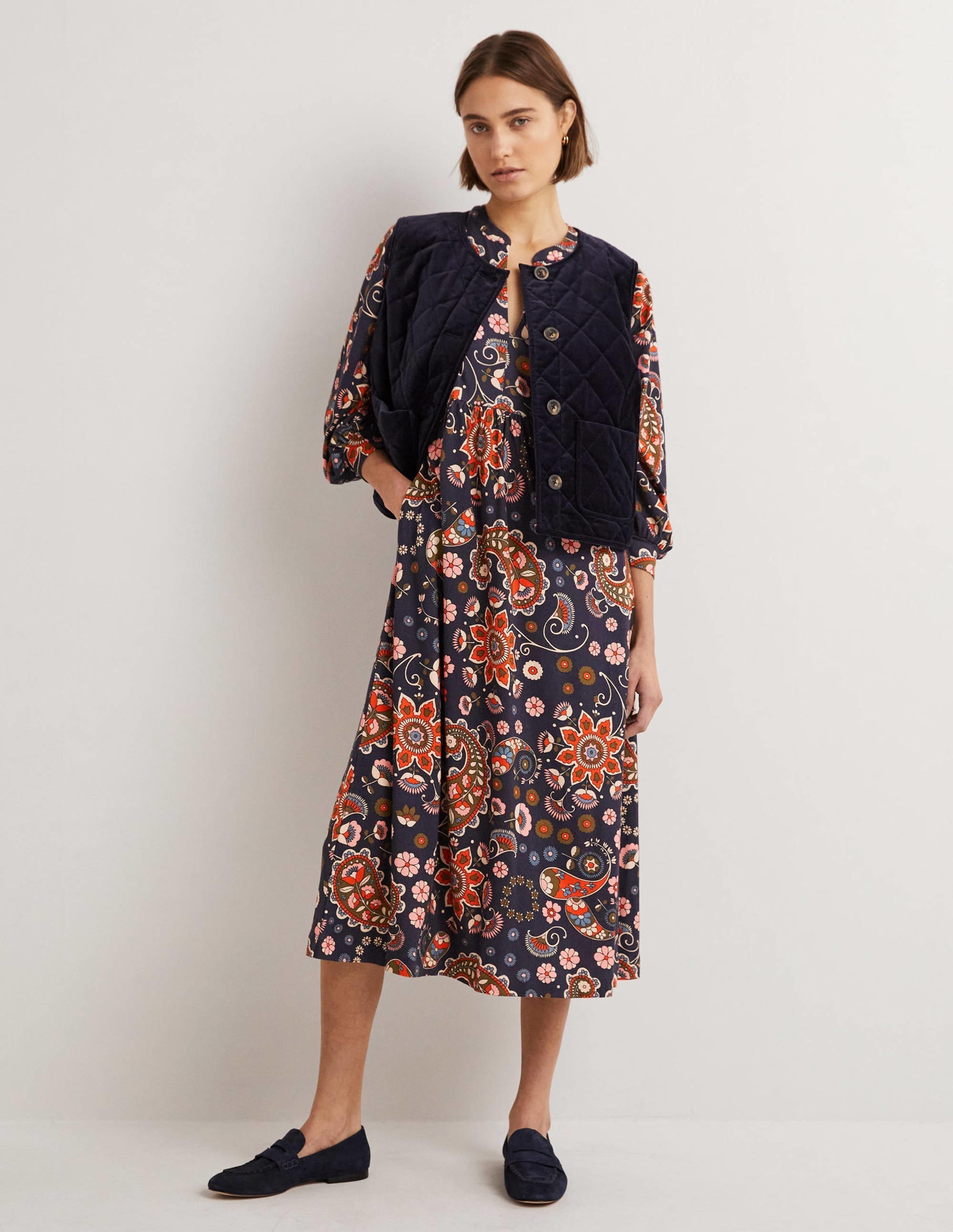 Jersey Midi Dress-French Navy, Passion Flower - Image 5