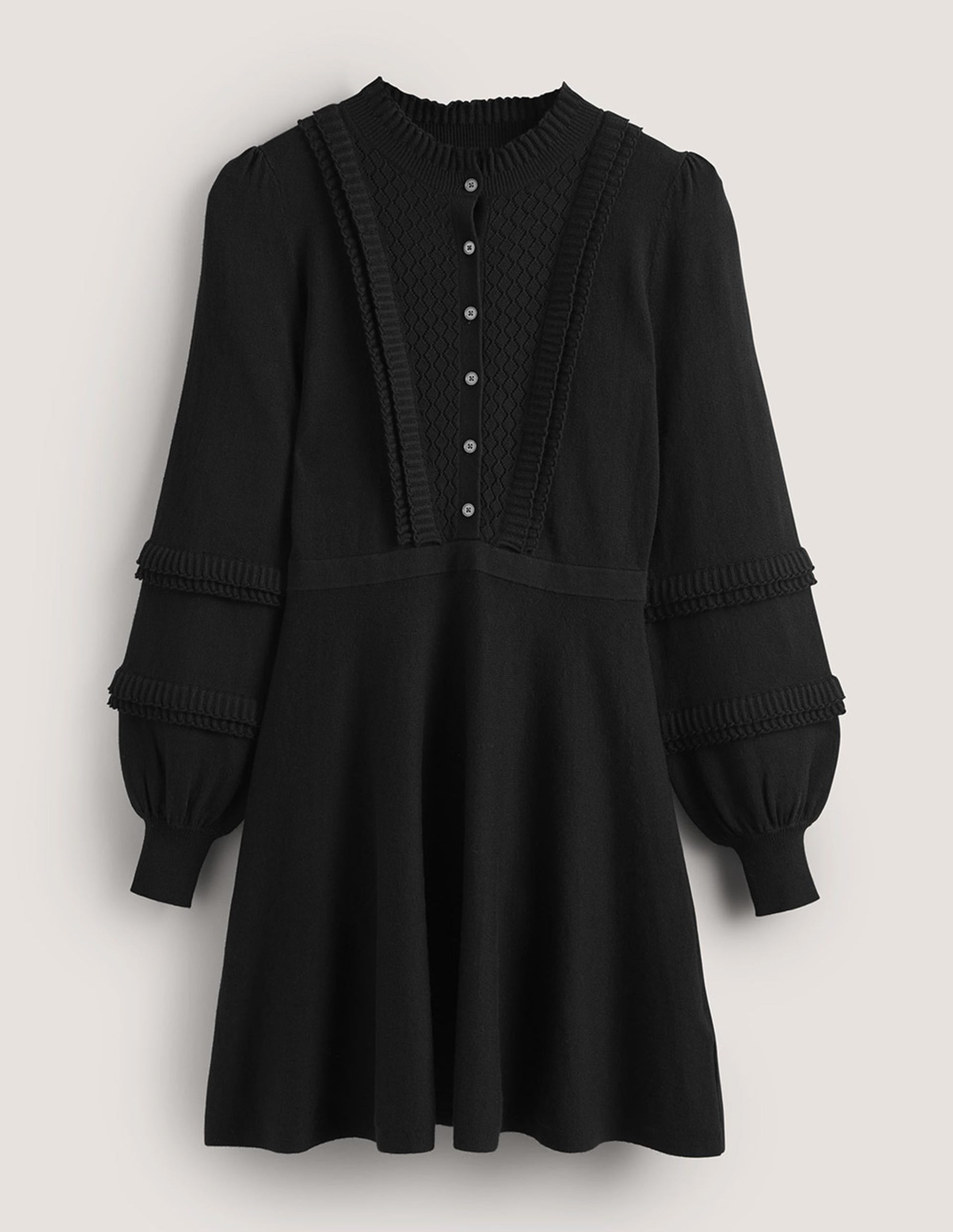 Frill Knitted Mini Dress-Black-6