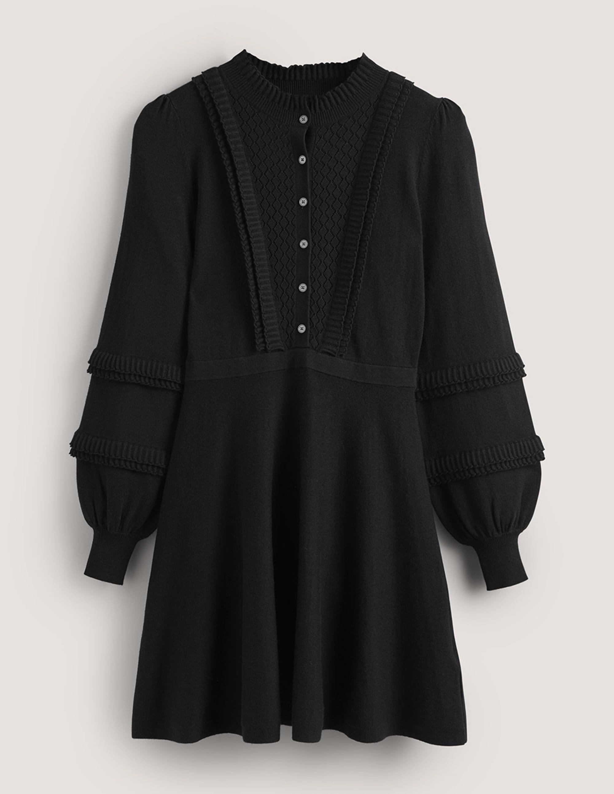 Frill Knitted Mini Dress-Black - Image 6