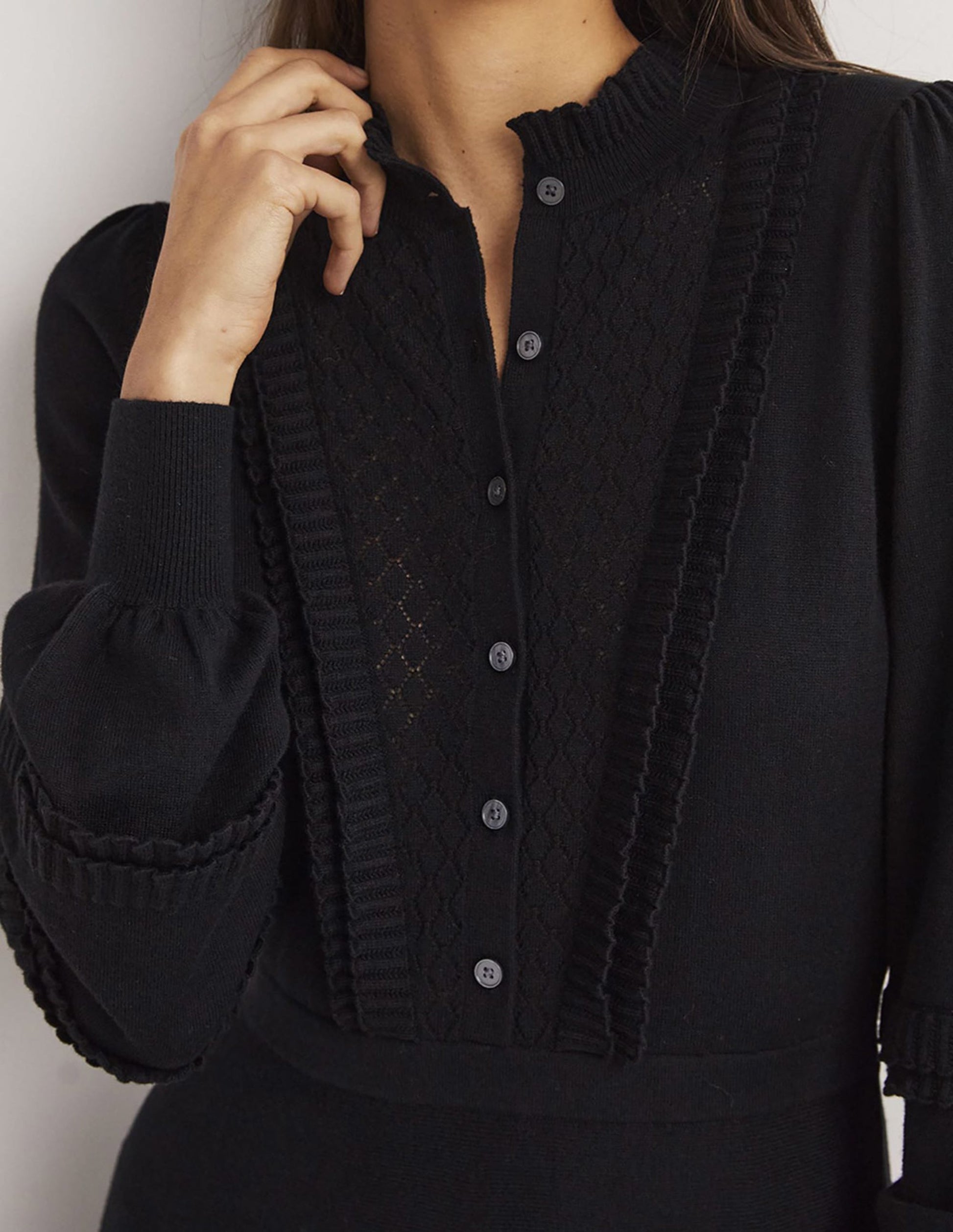 Frill Knitted Mini Dress-Black-2