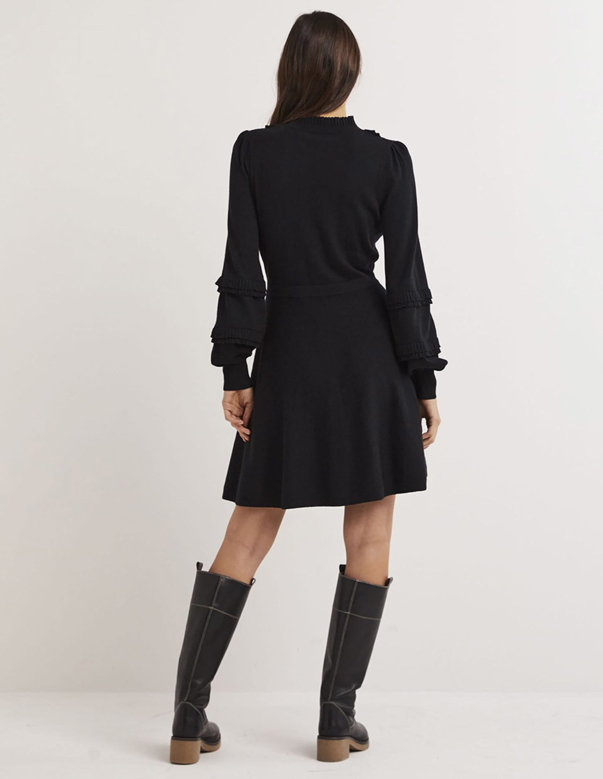 Frill Knitted Mini Dress-Black-3