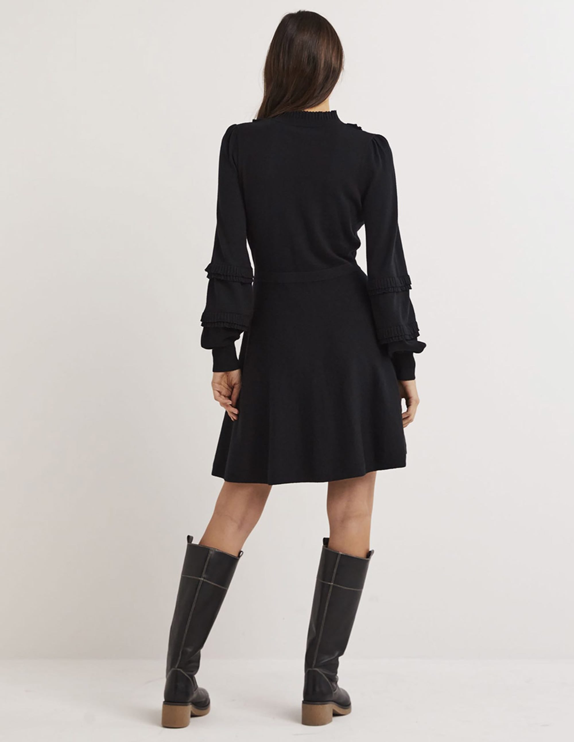 Frill Knitted Mini Dress-Black - Image 3