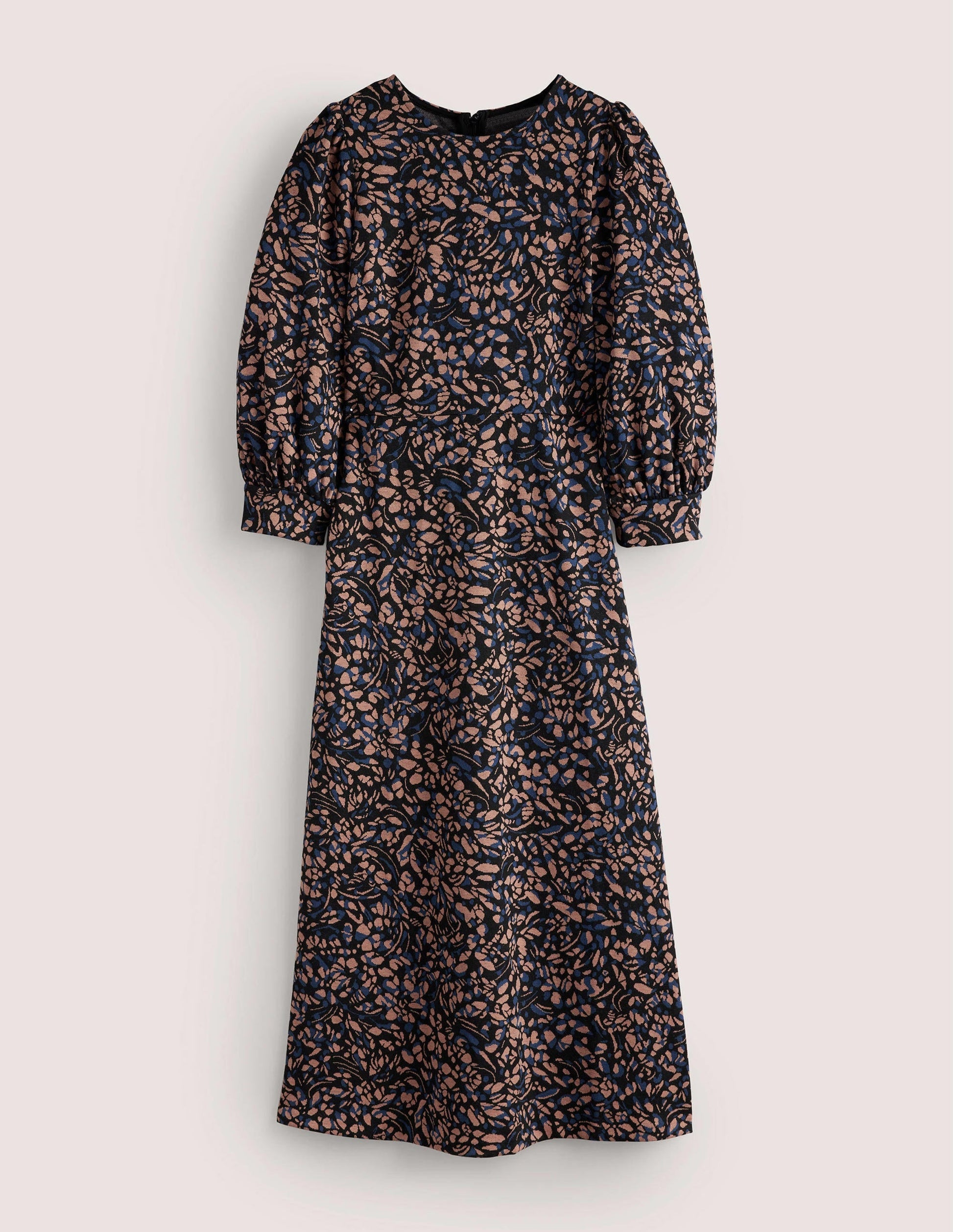 Jersey Jacquard Midi Dress-Spiced Latte, Leaf Cluster-5