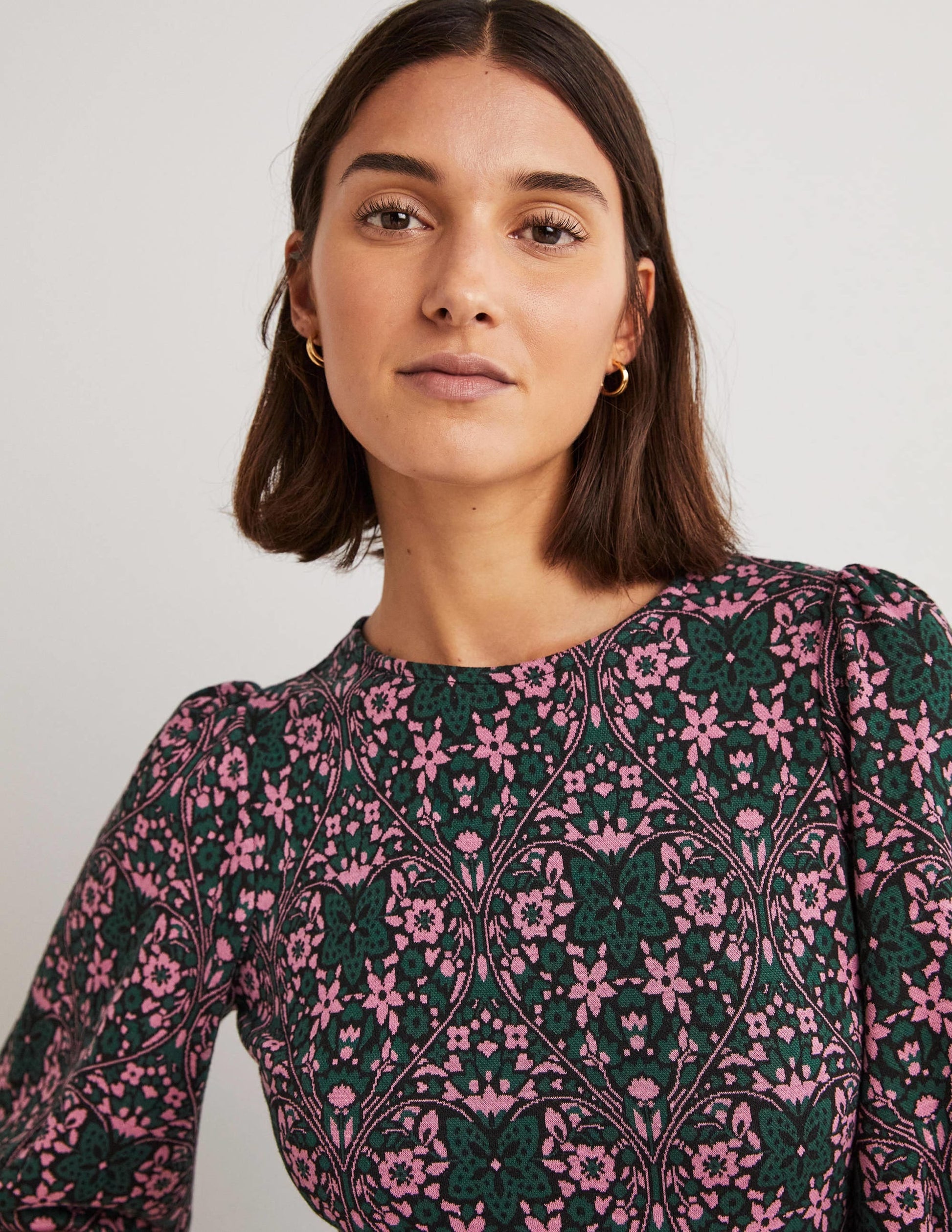 Jersey Jacquard Midi Dress-Trekking Green, Heart Bloom-5