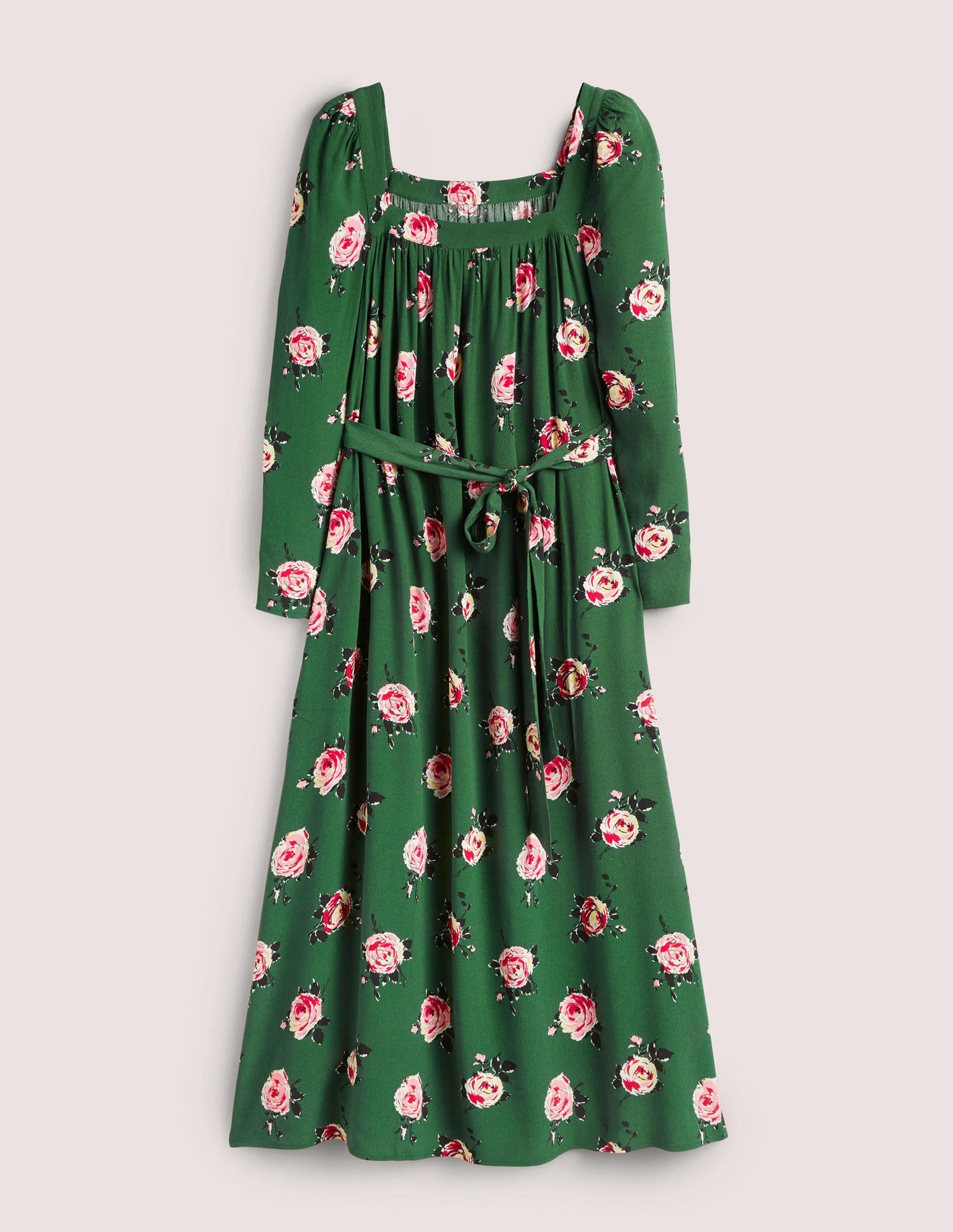 Square Neck Maxi Dress-Hunter Green, Painterly Rose-7