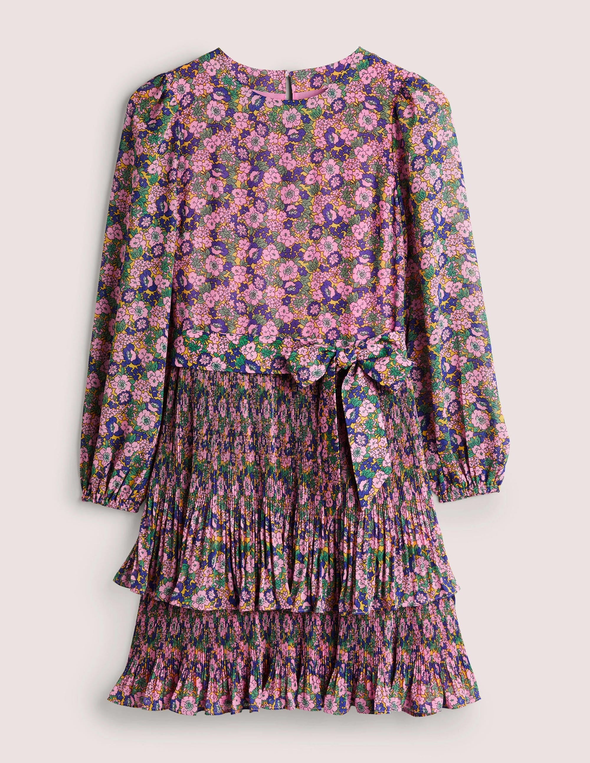 The Plisse Mini Dress-Cherry Blossom, Floral Lawn - Image 6