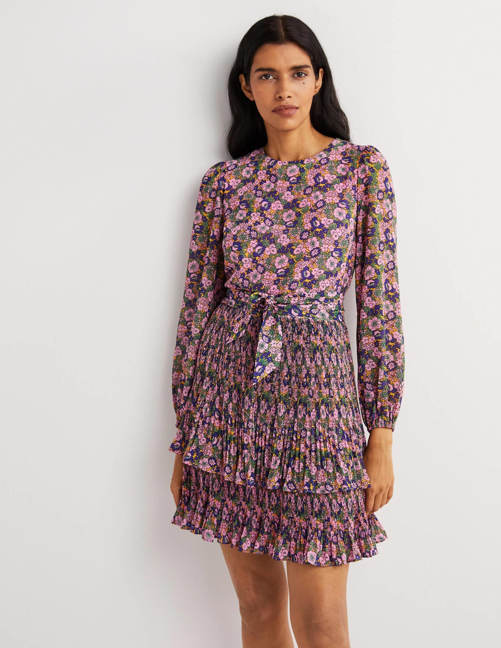 The Plisse Mini Dress-Cherry Blossom, Floral Lawn - Image 2