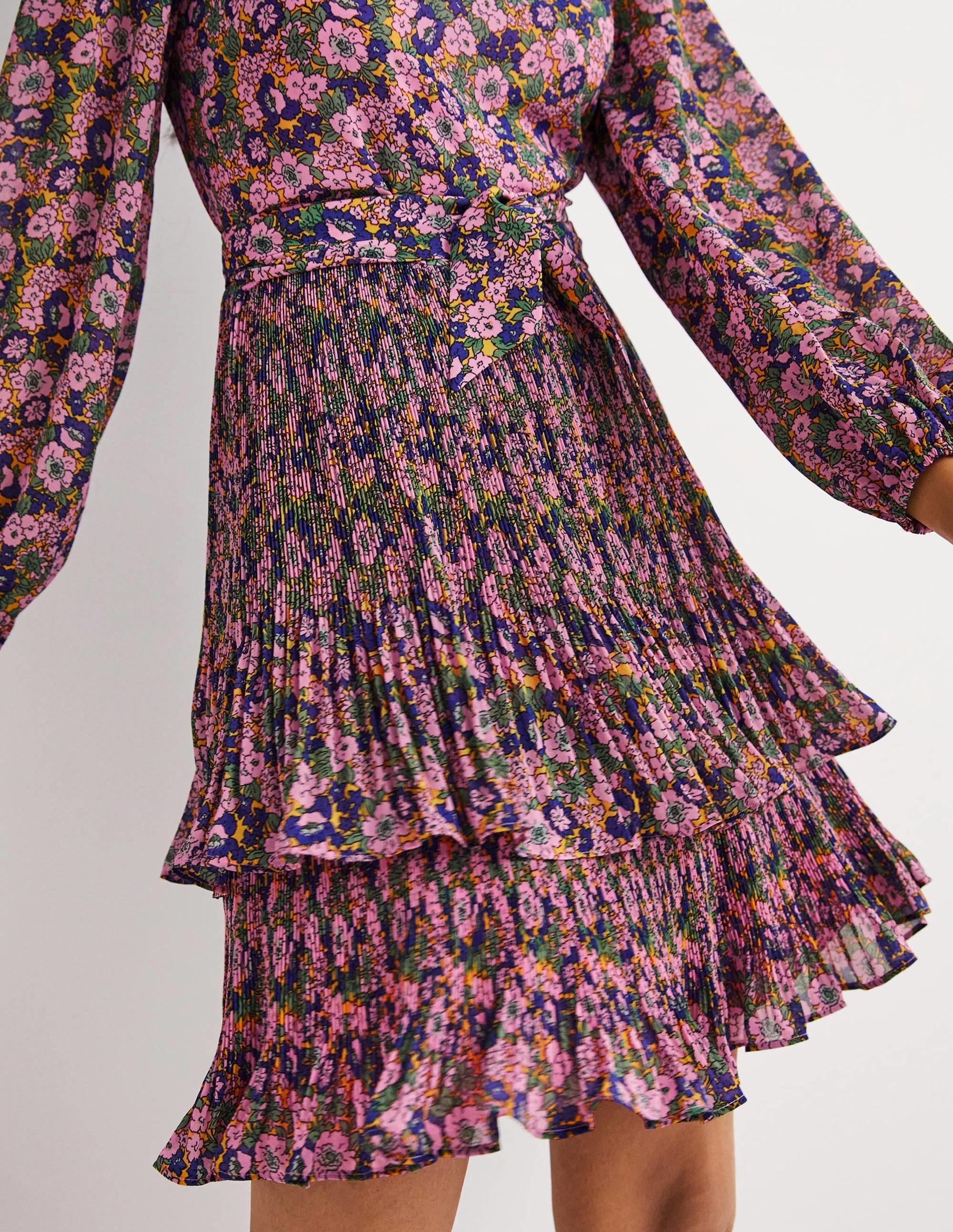 The Plisse Mini Dress-Cherry Blossom, Floral Lawn - Image 3