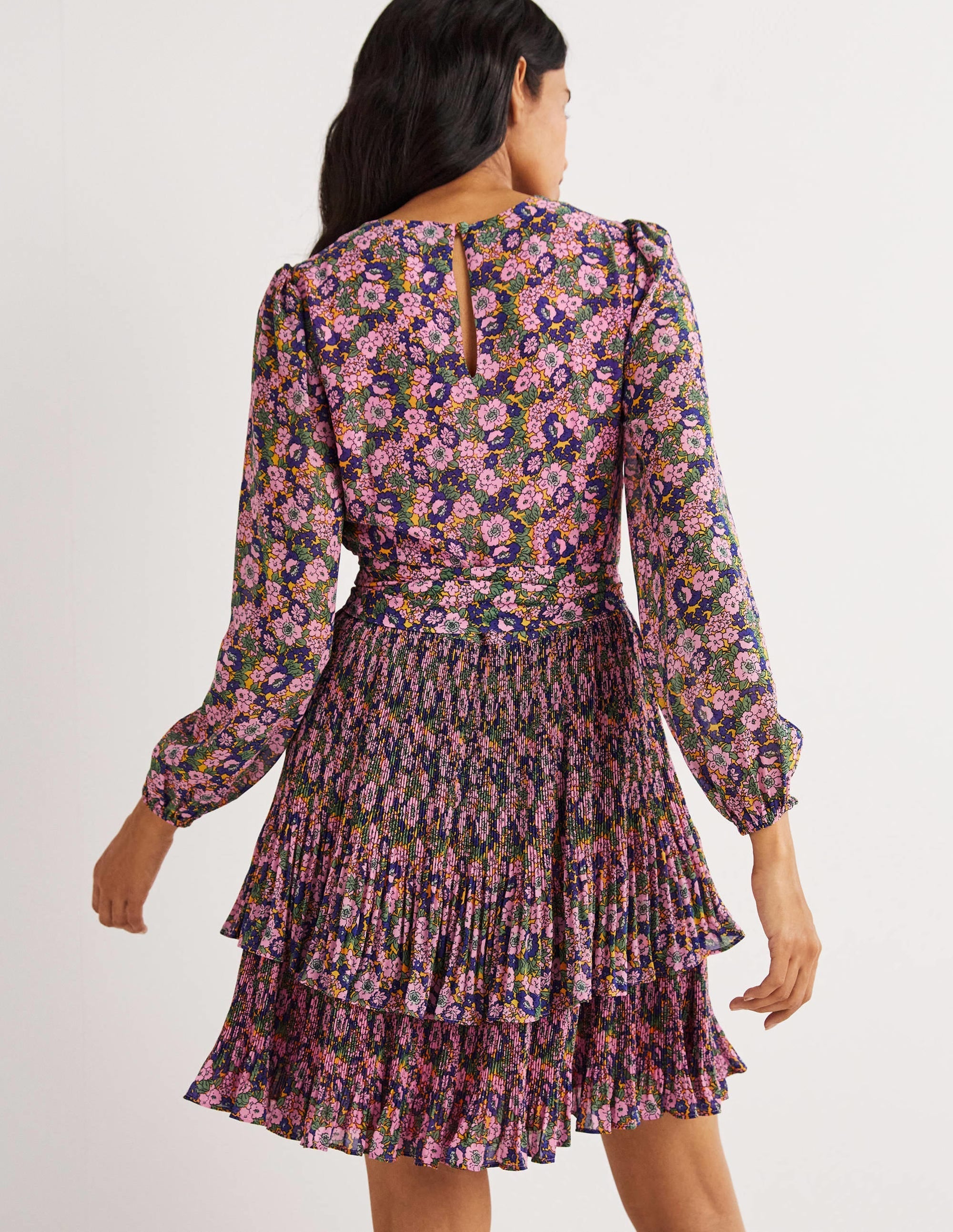 The Plisse Mini Dress-Cherry Blossom, Floral Lawn - Image 4
