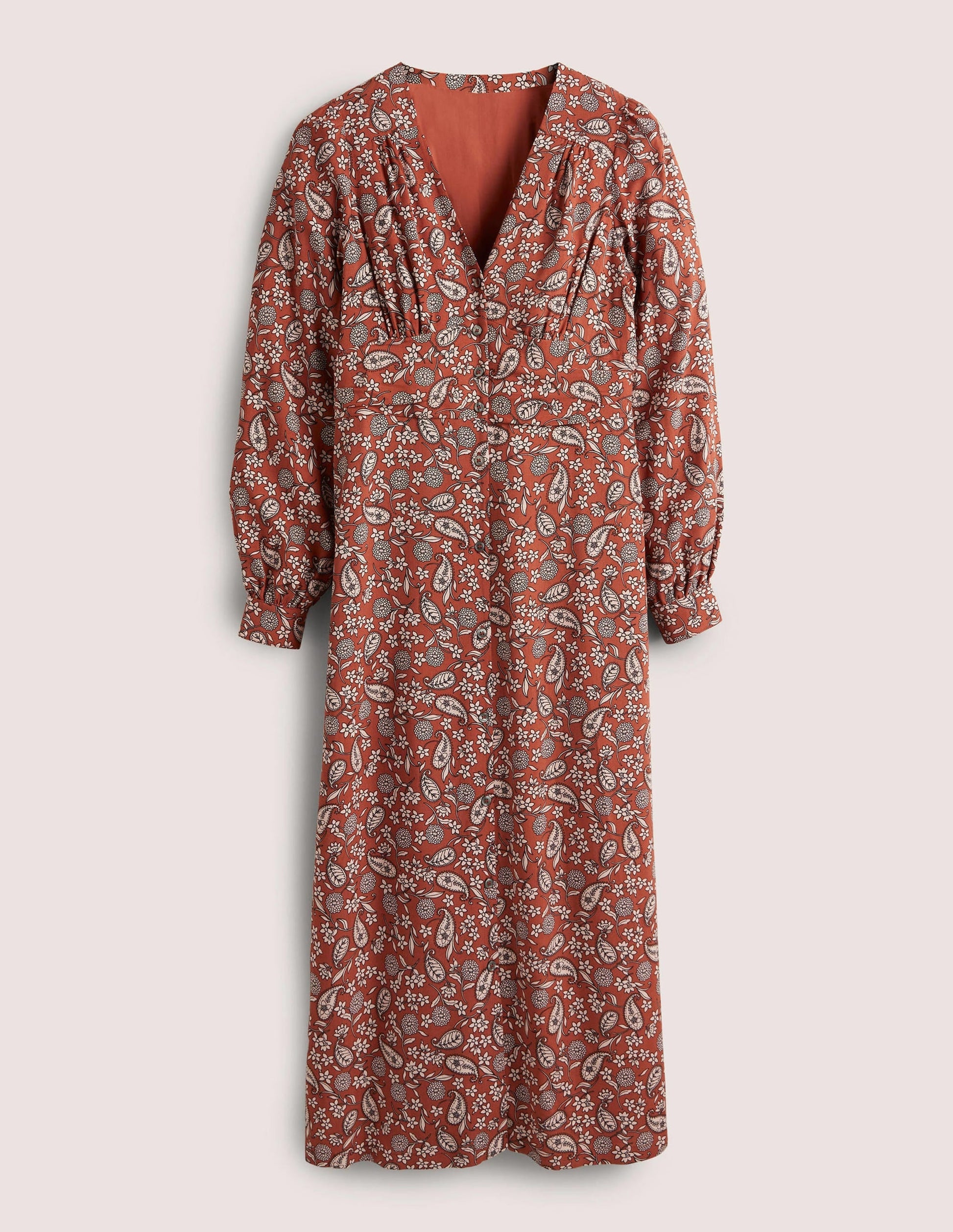 Button Through Midi Tea Dress-Chili Oil, Flower Garden-5