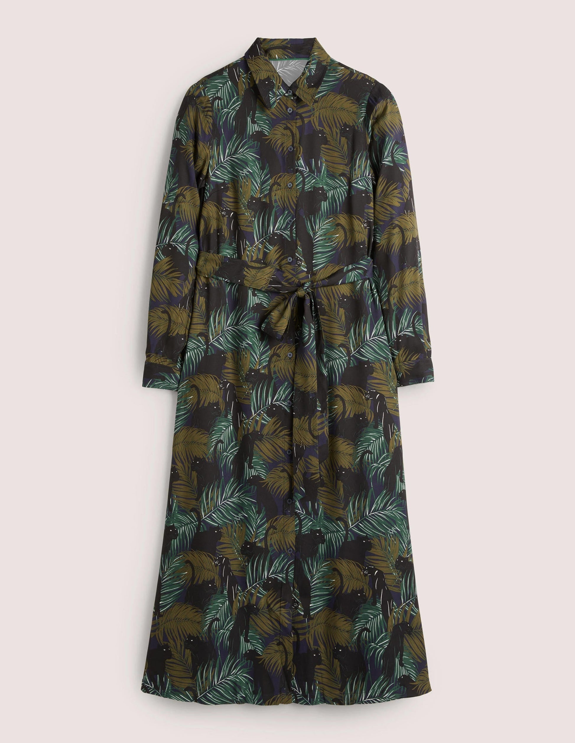Long Sleeve Midi Shirt Dress-Navy, Tropic Panther-7