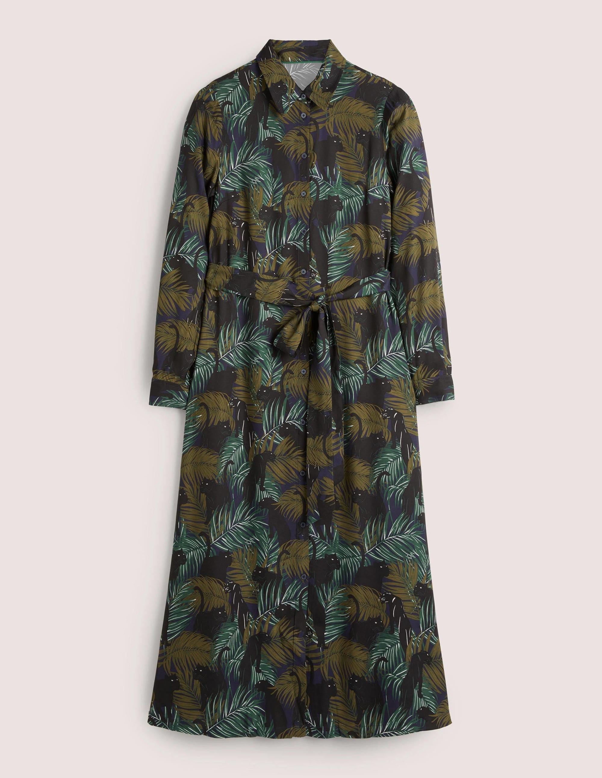 Long Sleeve Midi Shirt Dress-Navy, Tropic Panther - Image 7