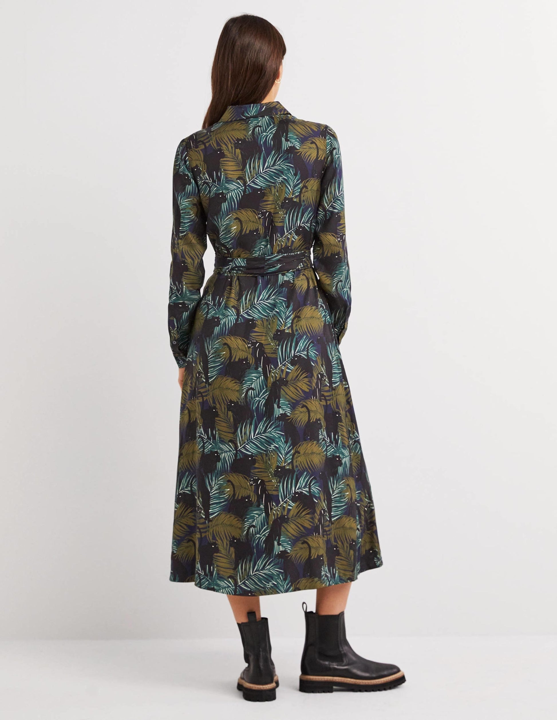 Long Sleeve Midi Shirt Dress-Navy, Tropic Panther-3