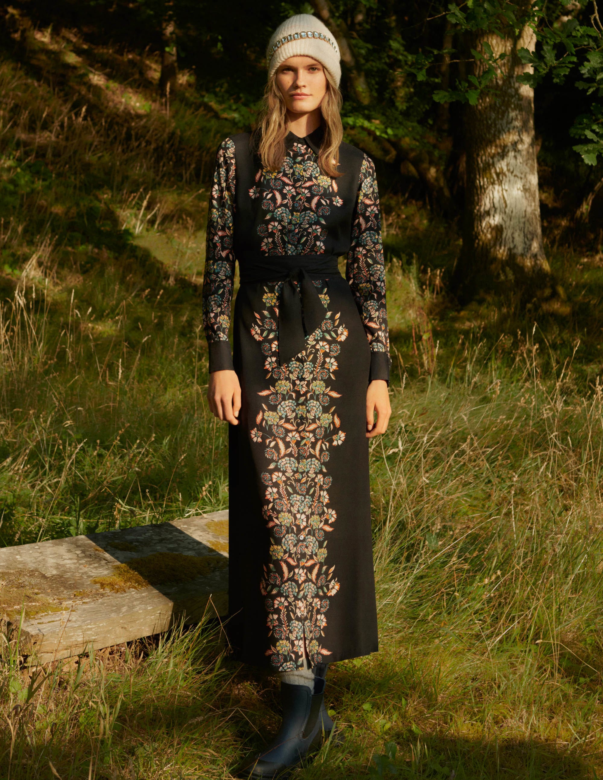 Long Sleeve Midi Shirt Dress-Navy, Tropic Panther - Image 5