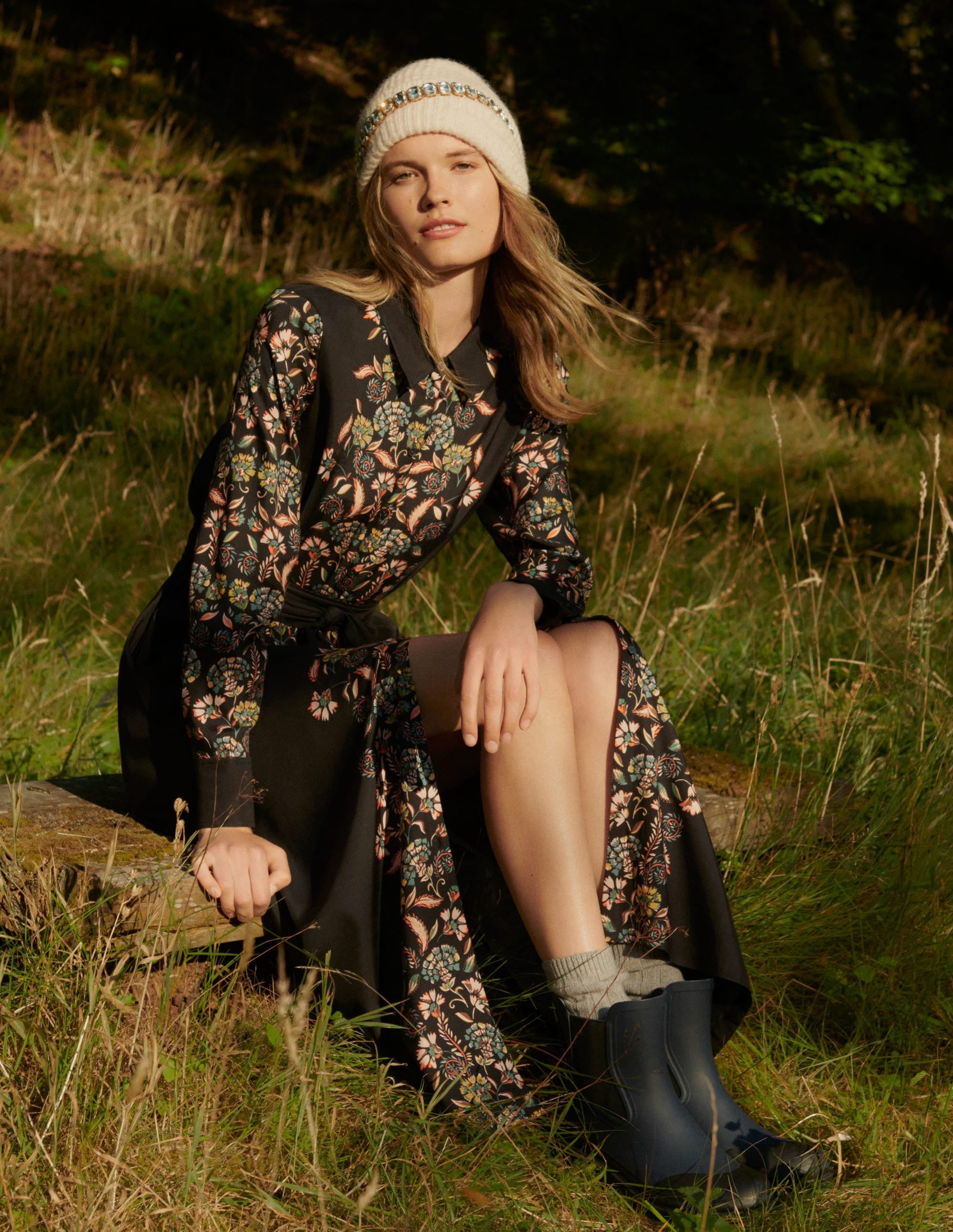 Long Sleeve Midi Shirt Dress-Navy, Tropic Panther - Image 6