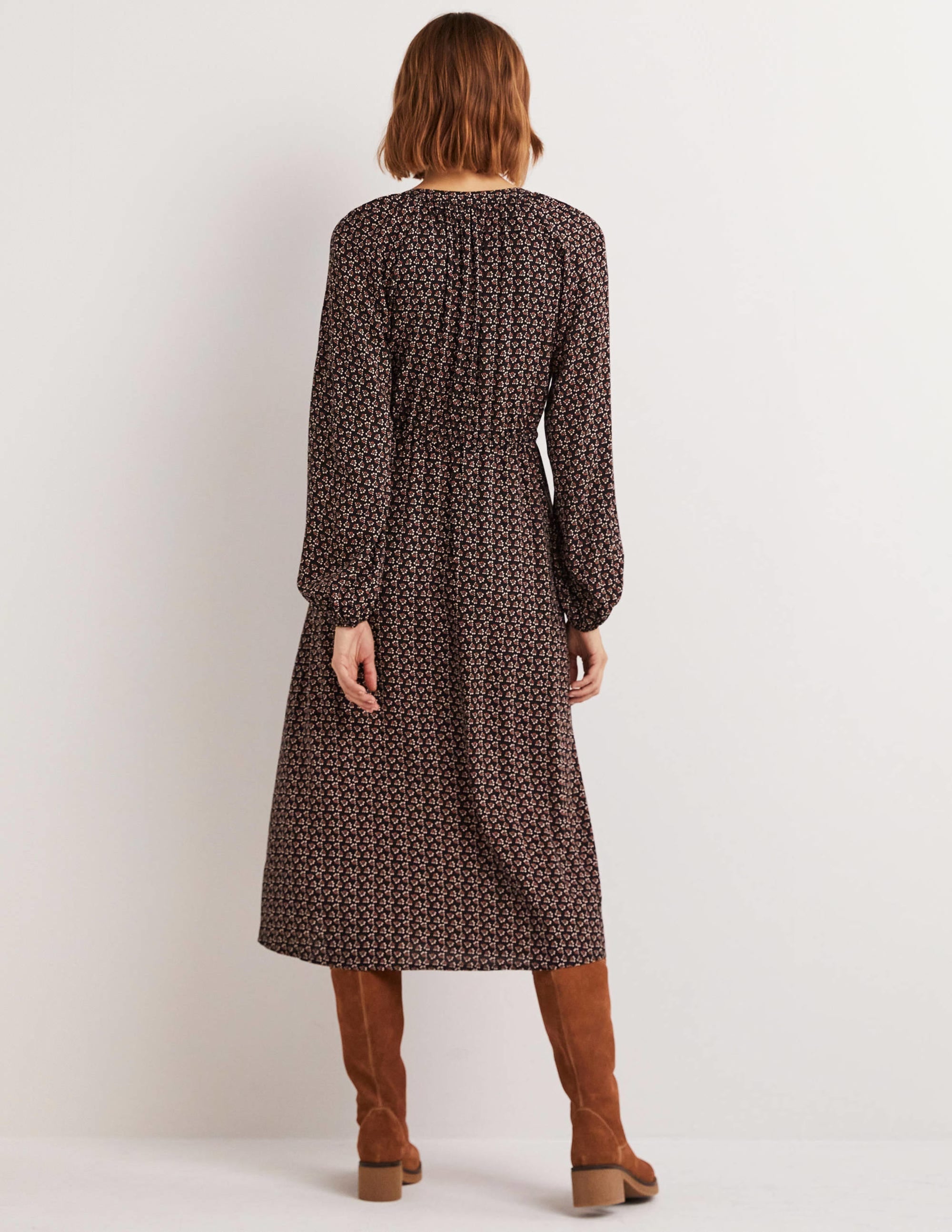 Tie Waist Detail Midi Dress-Black, Diamond Bud - Image 3